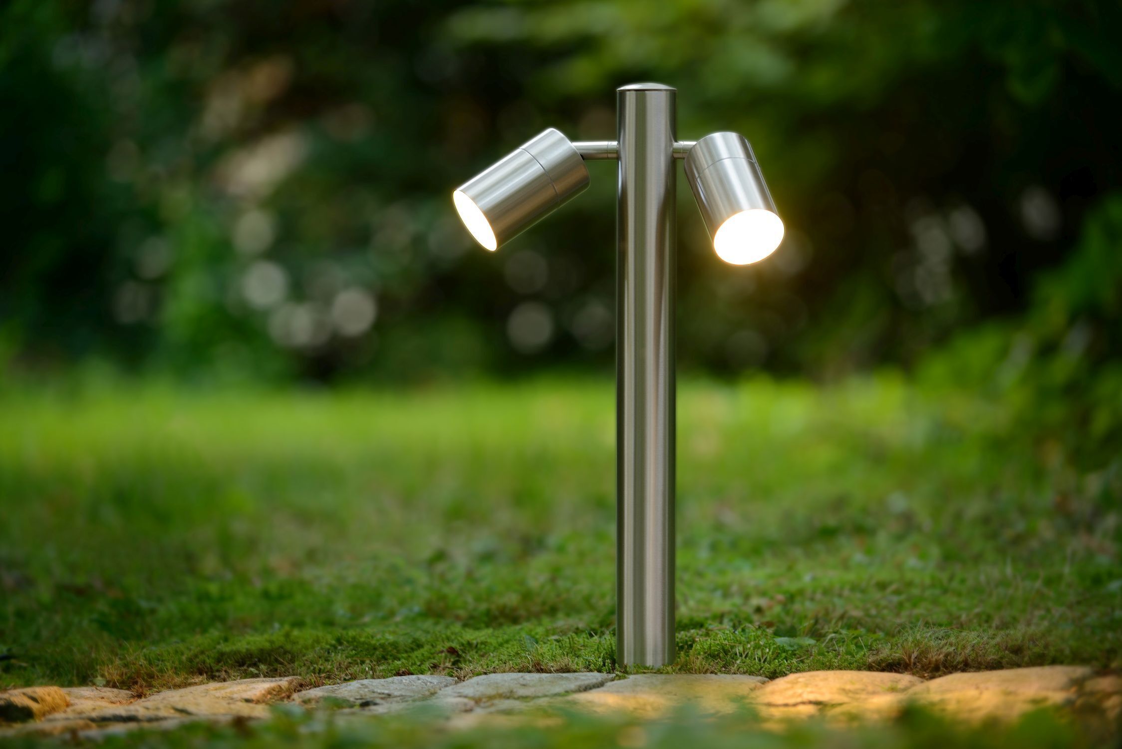 Stehlampe Außen Stahl Chrom IP44 GU10 H:30 cm gartenlampe, außenleuchte, stativlampe, stahl, doppelschwenkarm