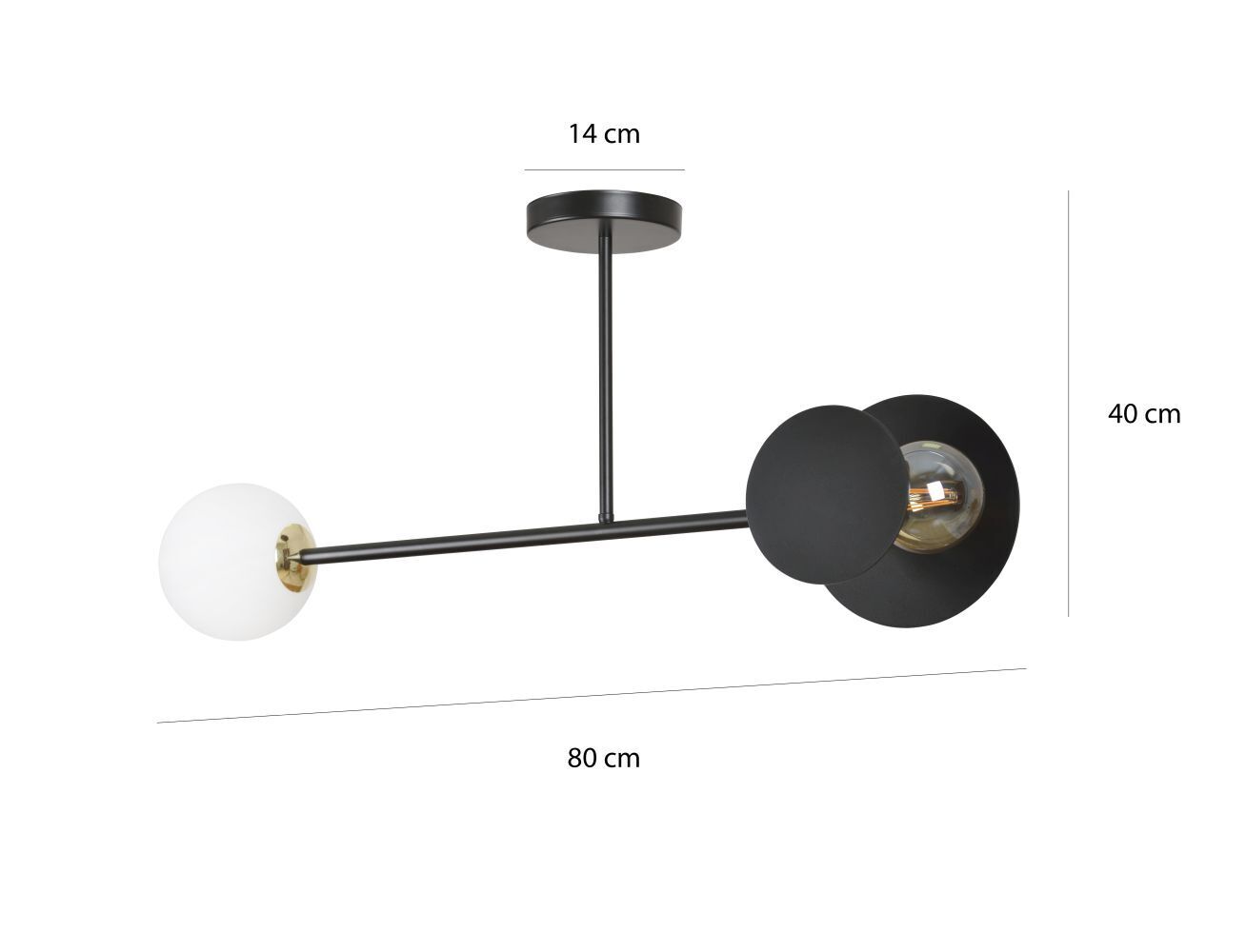 Plafonnier noir blanc métal verre 80 cm long 2x