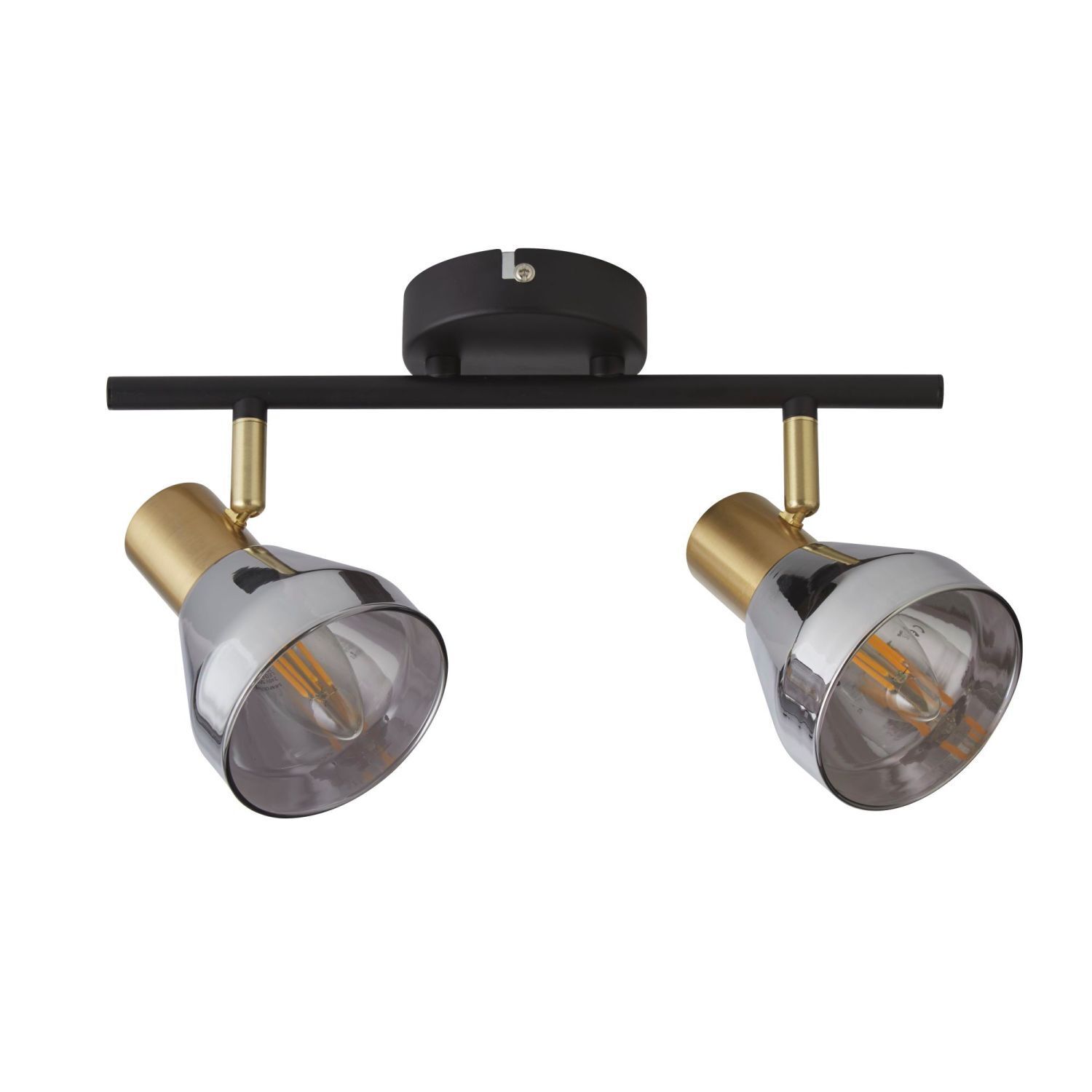 Spot de plafond 2 flammes E14 verre fumé métal réglable