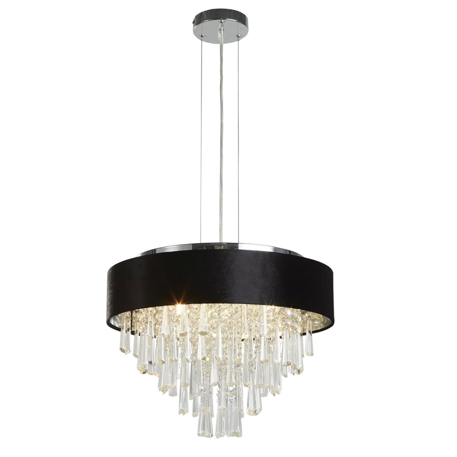 Suspension Noir Ø 45,5 cm rond tissu cristal 5x G9