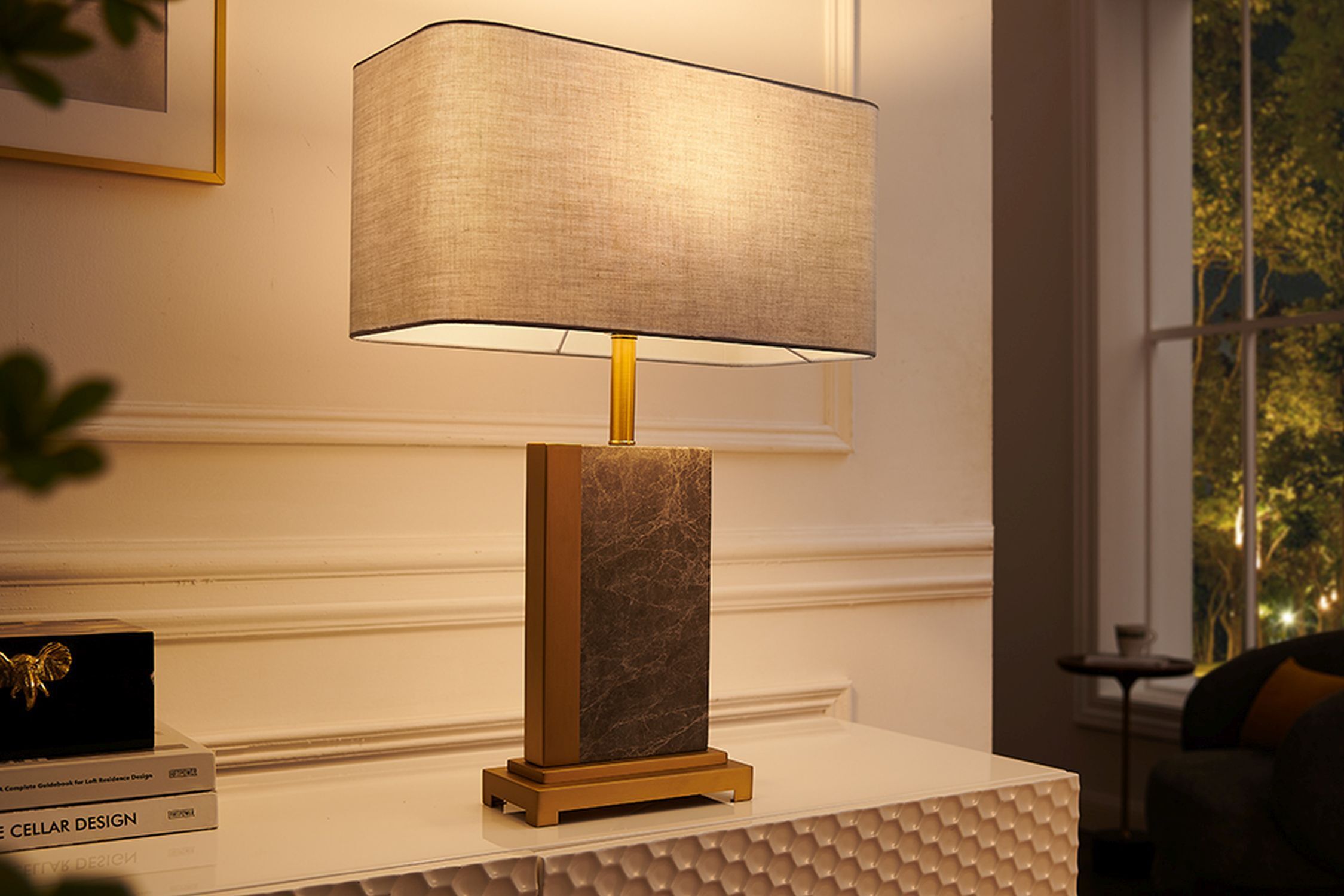 Lampe de chevet tissu marbre acier 65 cm en or gris