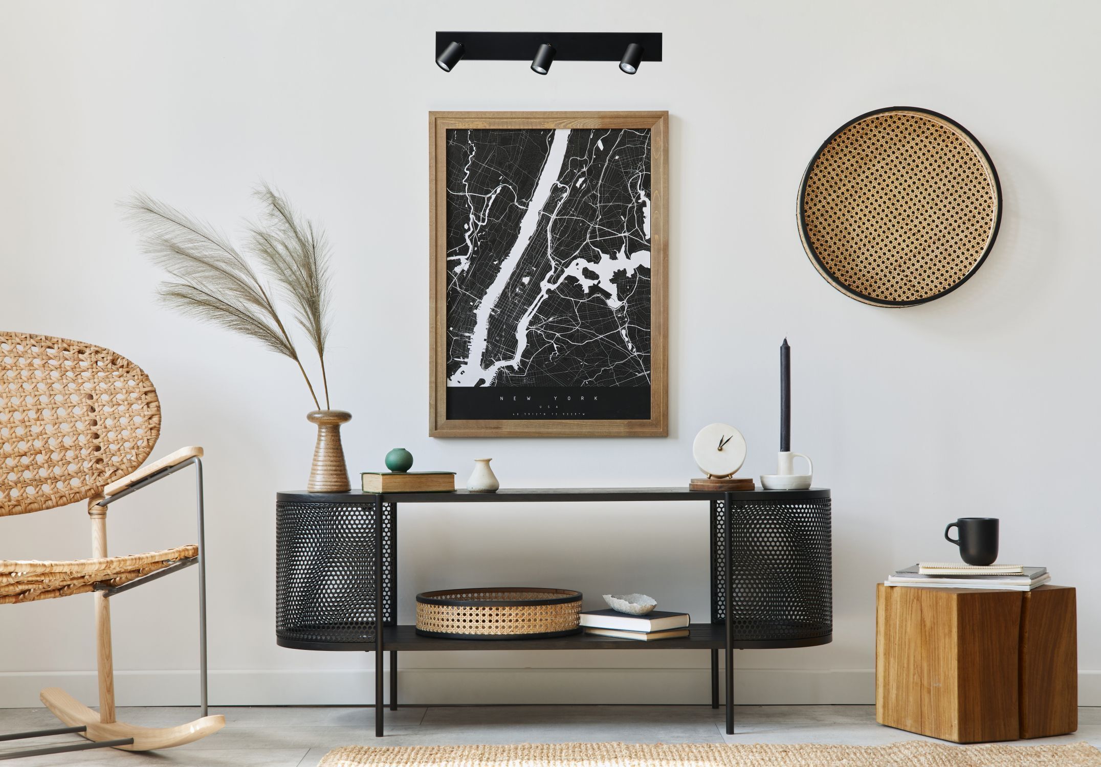 Plafonnier noir 3 flammes métal GU10 70 cm