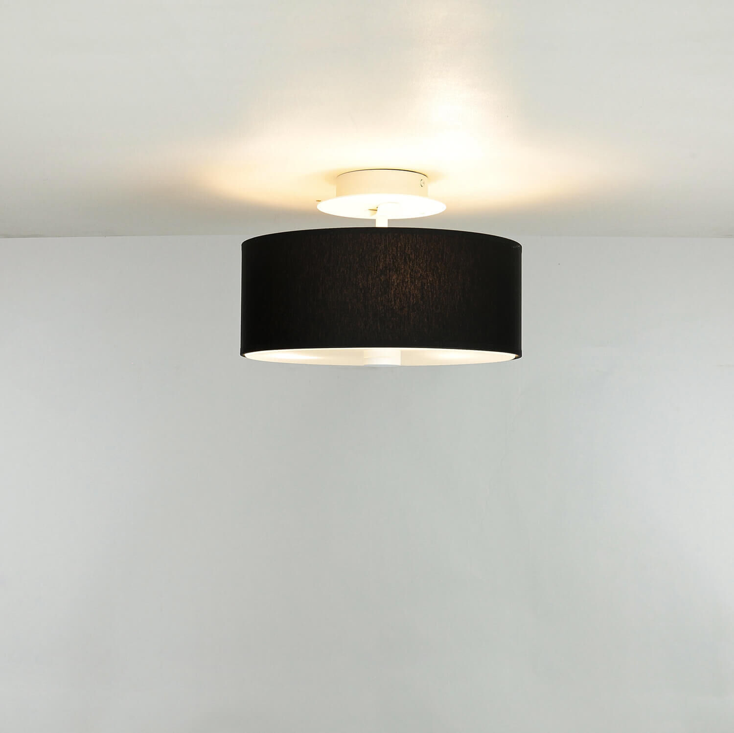 Plafonnier rond noir Ø 30 cm faible éblouissement tissu verre