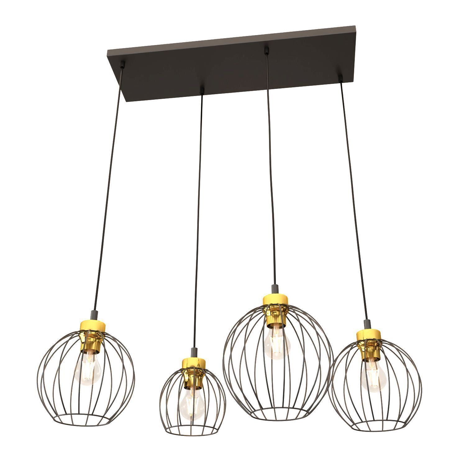 Lampe à suspension allongée Noir Or L:83 cm E27 élégant