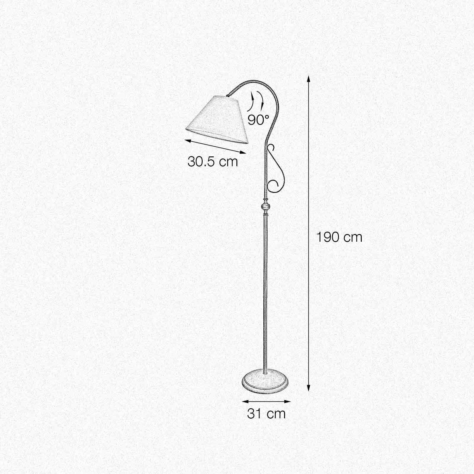 Grand lampadaire 190 cm E27 pivotant laiton tissu rustique