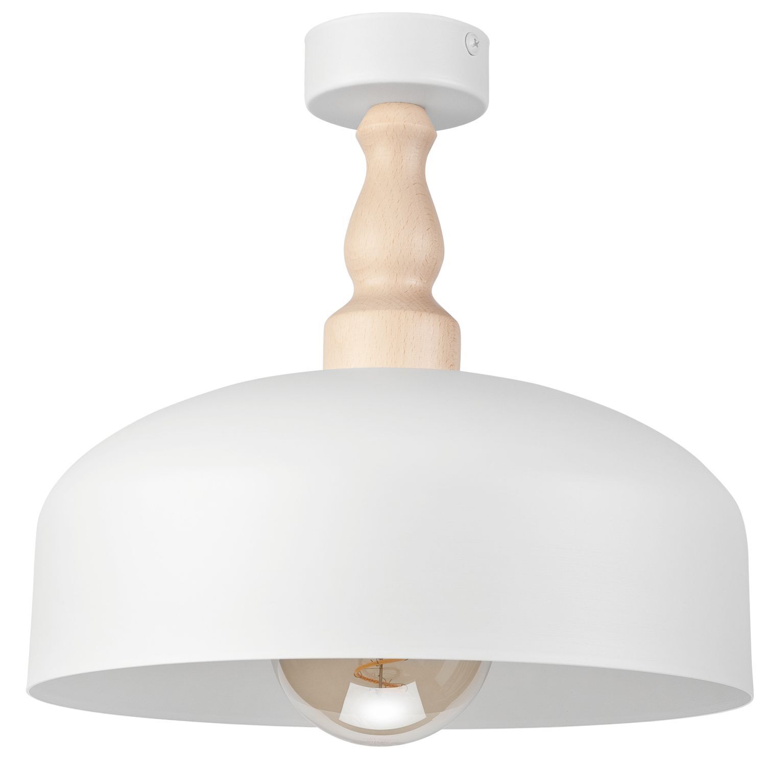 Plafonnier Blanc Métal Bois Ø 30 cm petit E27 Scandinave