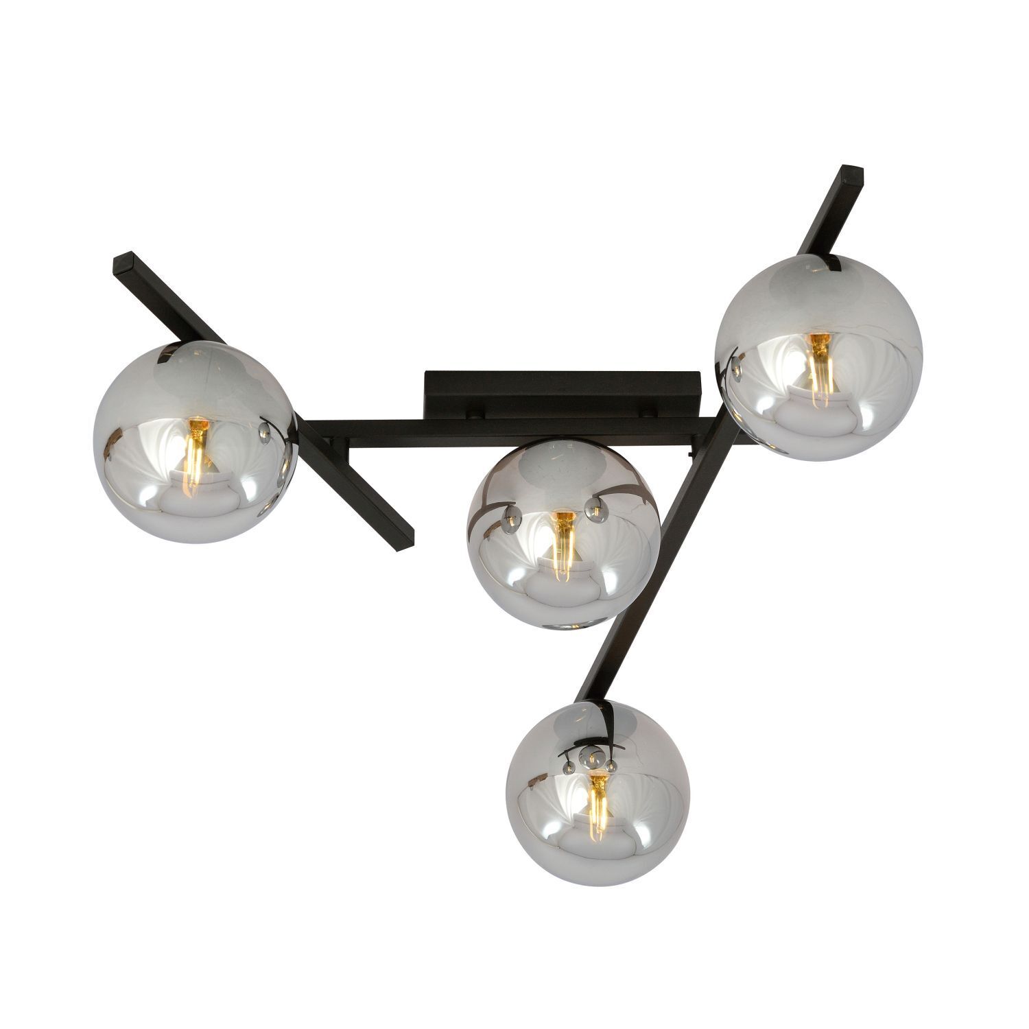 Lampe de plafond verre fumé métal 63 cm de long E14 4 flammes