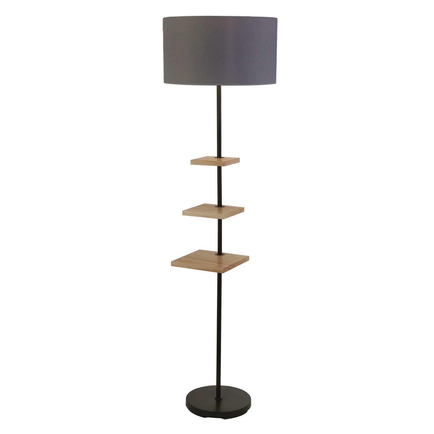 Lampadaire avec tablette 163 cm Gris E27 Bois Tissu