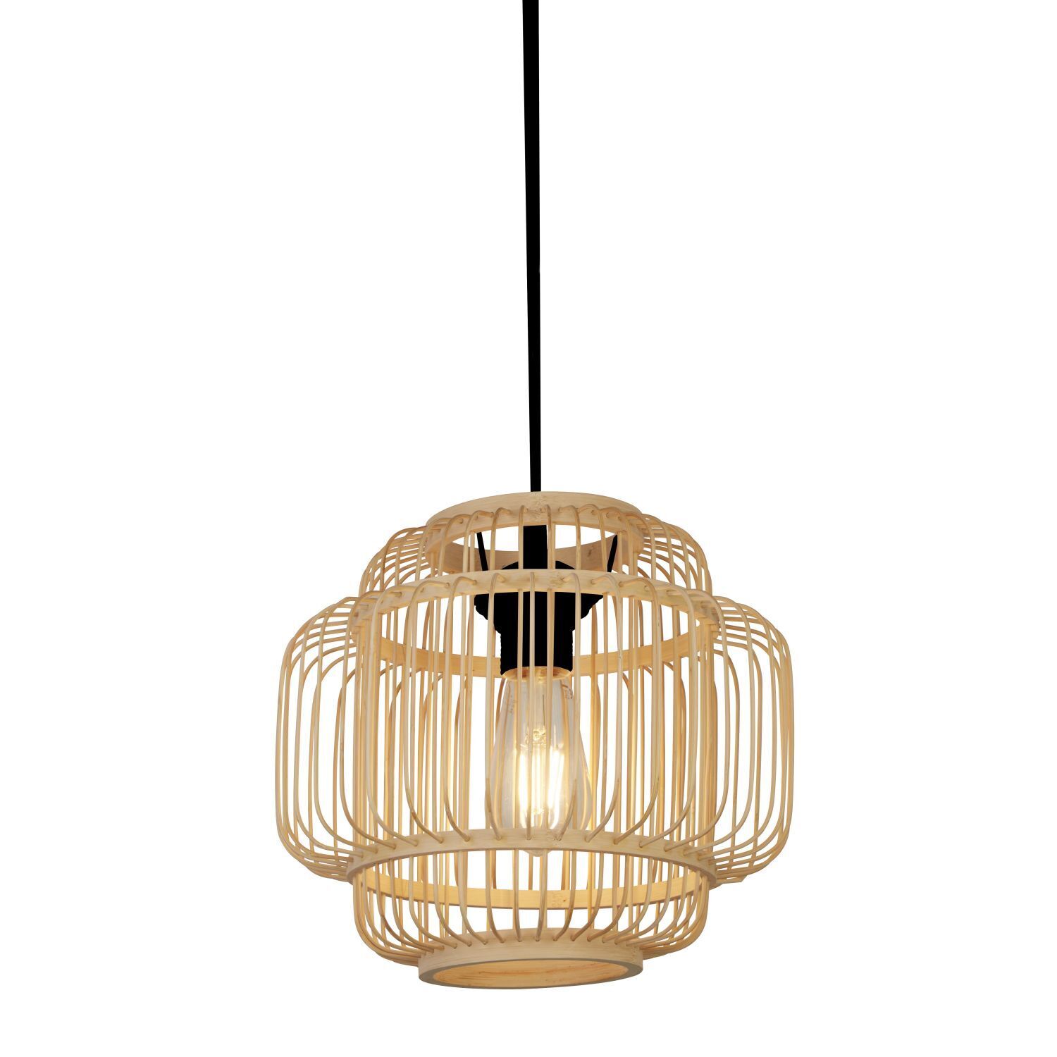 Lampe à suspendre Boho Bambou Ø 29 cm Noir Naturel E27