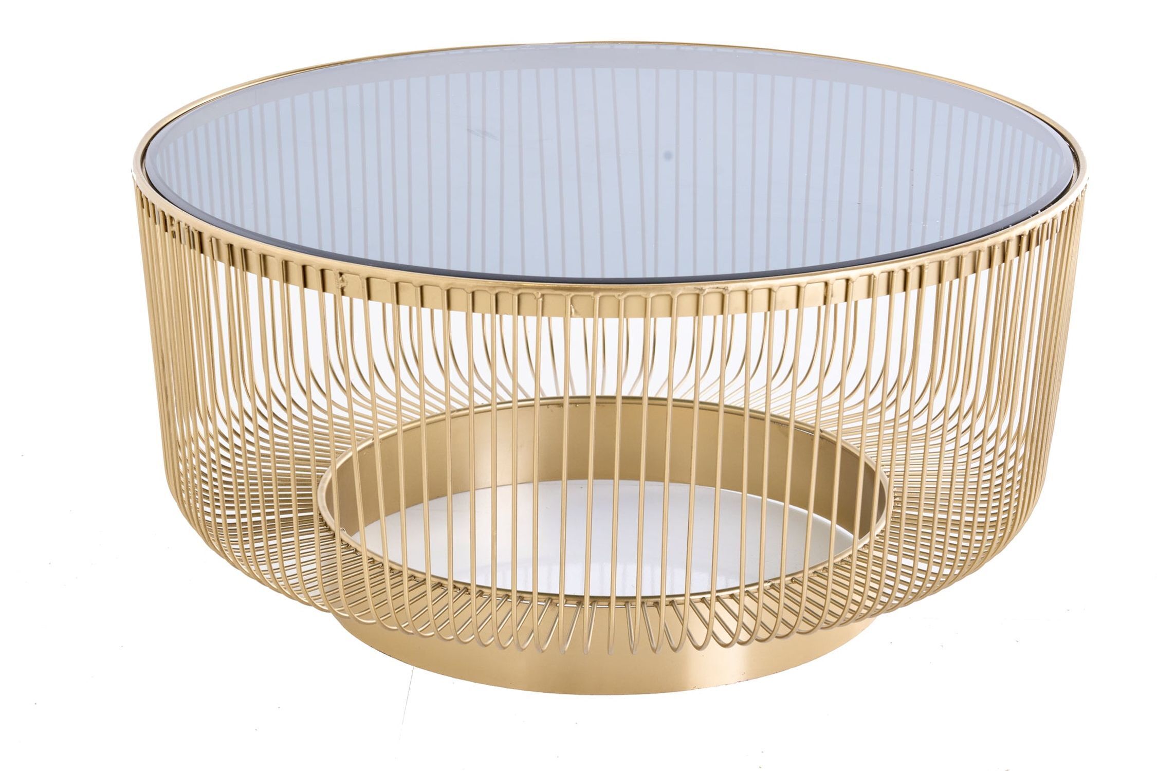 Table basse verre trempé métal or noir Ø 79 cm rond