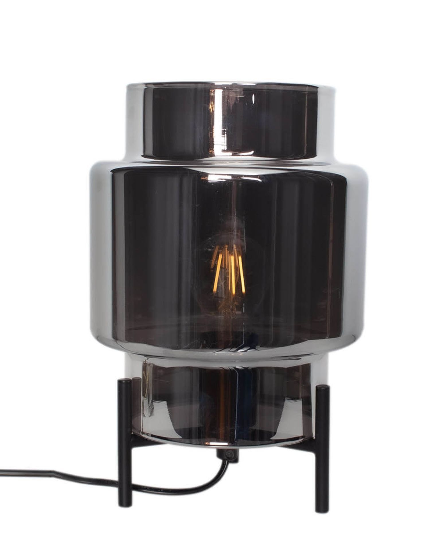Lampe de table trépied 29 cm métal verre fumé pour E27
