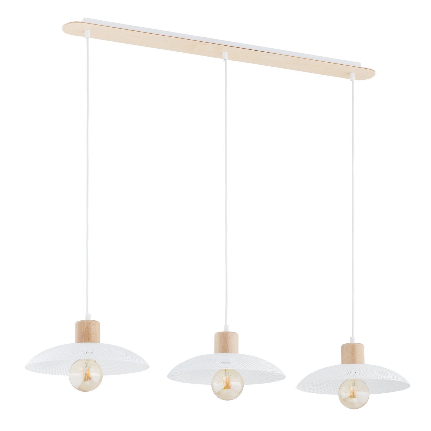 Suspension 3 flammes E27 L : 90 Blanc imitation bois métal