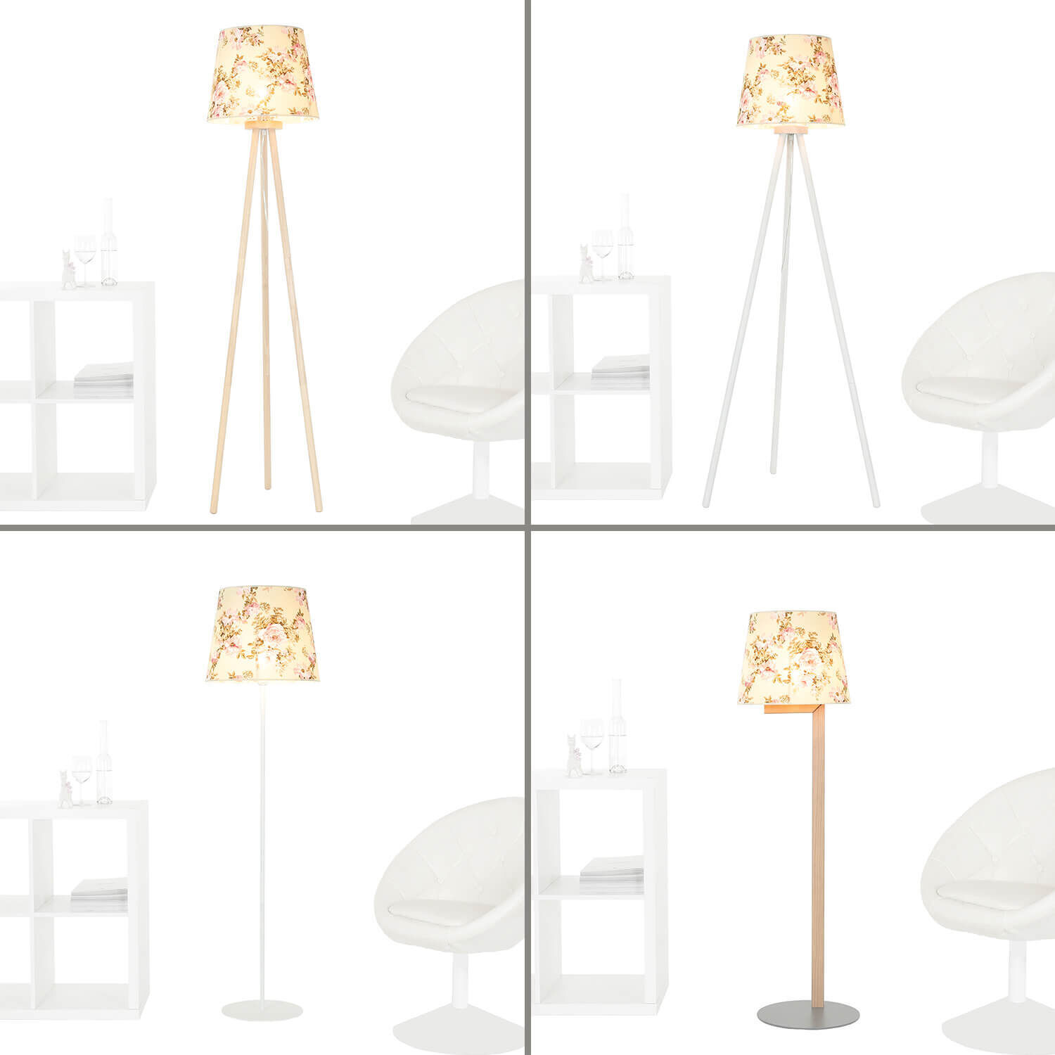 Tissu Abat-jour Lampadaire Blanc Rose Fleurs E27 Lampe, Stuhl, Mobiliar