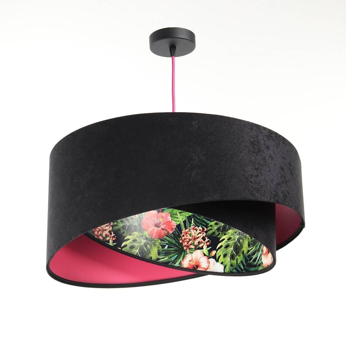 Suspension ronde Ø 50 cm Tissu aspect velours Tropical E27