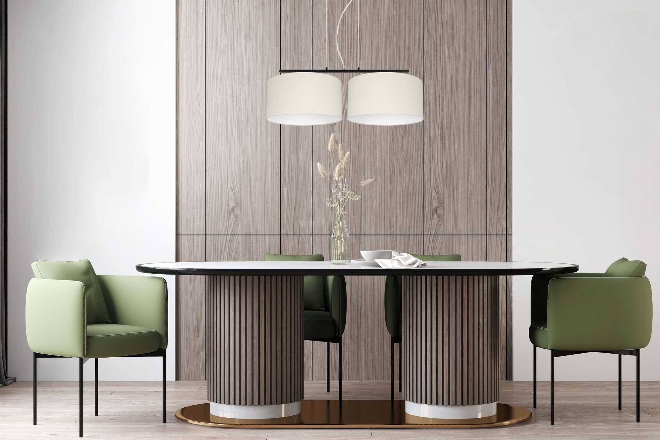 Suspension allongée 2 flammes tissu noir écru E27