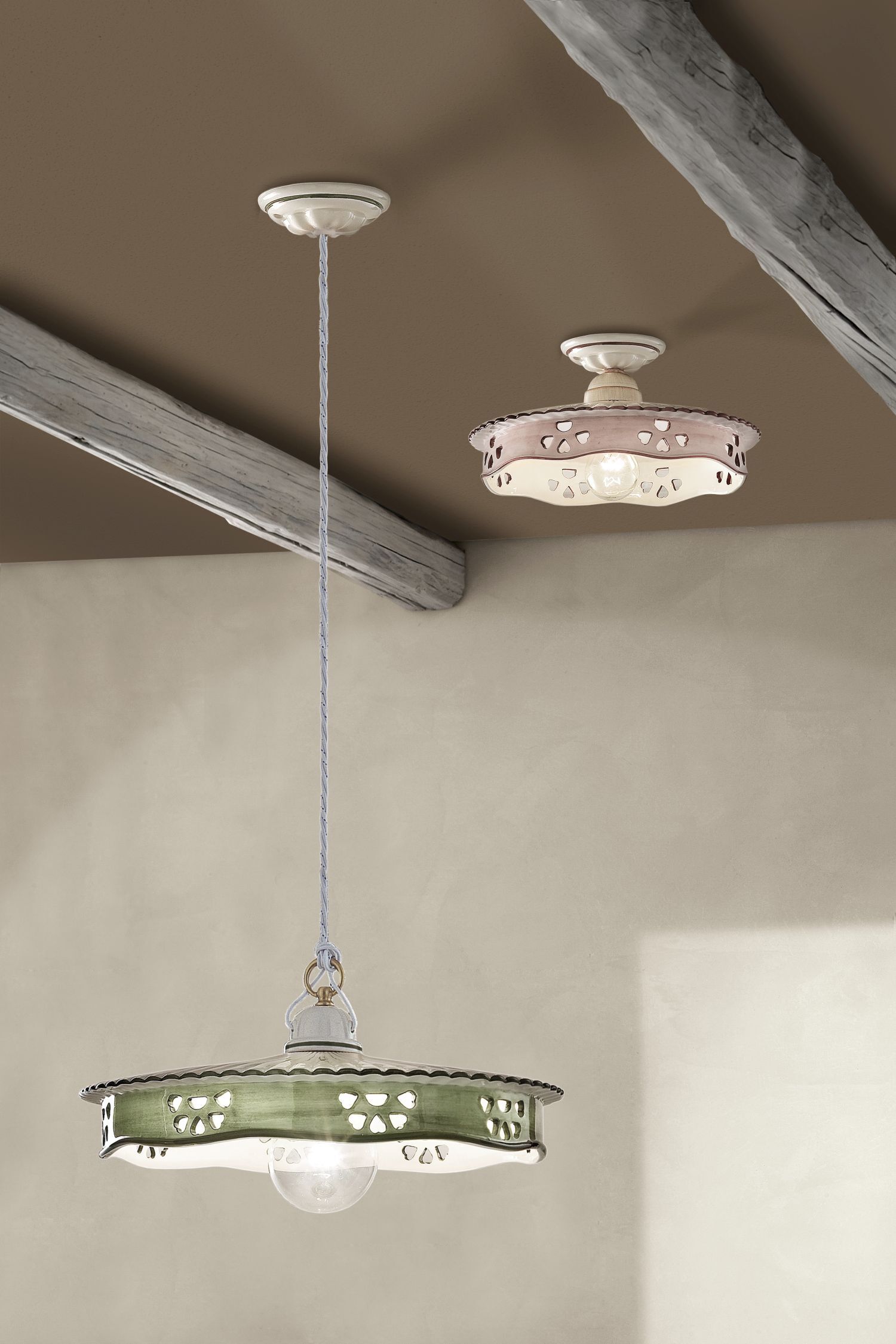 Lampe de plafond artisanale céramique ronde D : 33 cm E27 Landhaus Leuchte, Kronleuchter, Lampe, Deckenleuchte