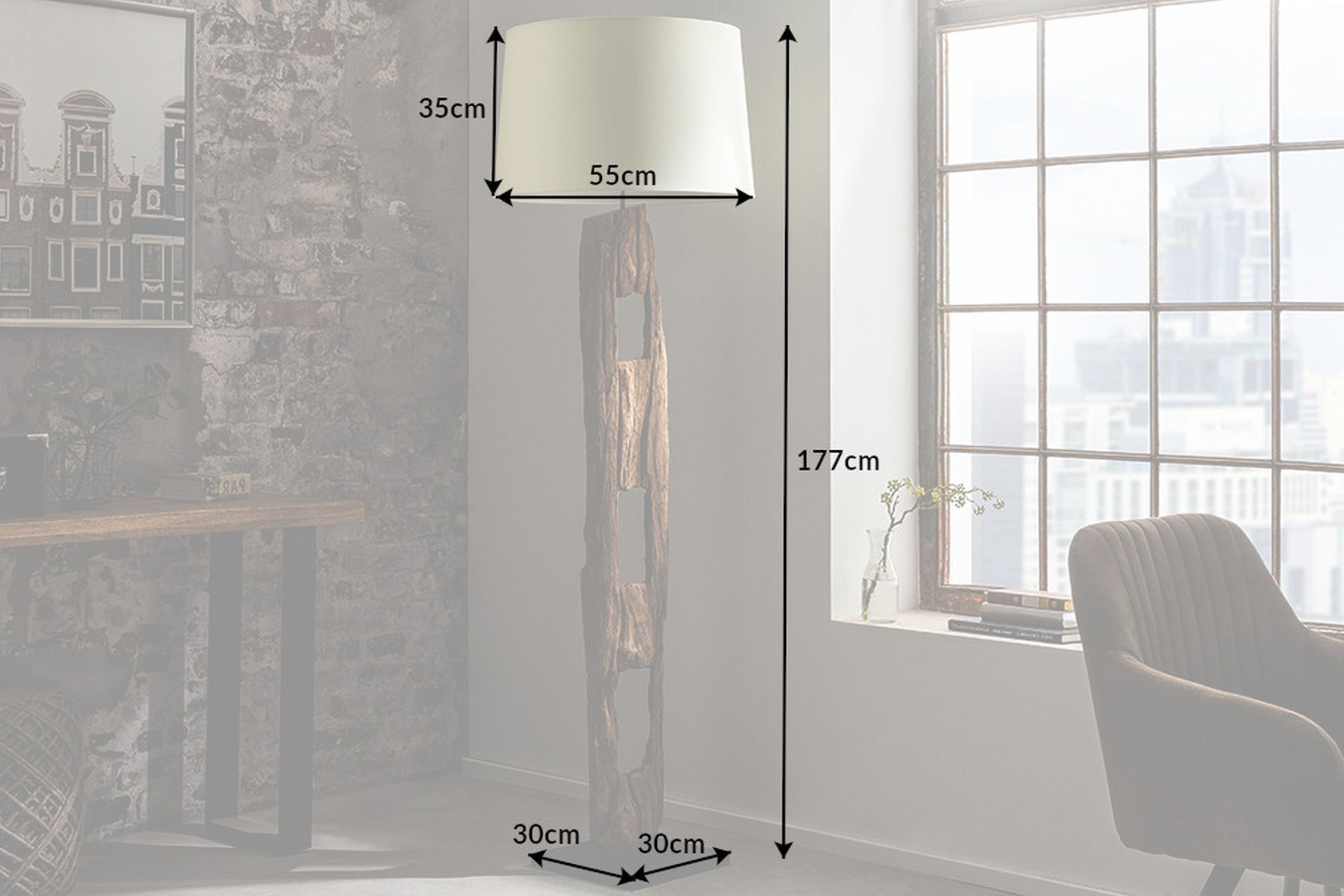 Lampadaire bois tissu blanc faible éblouissement 177 cm E27 Lire