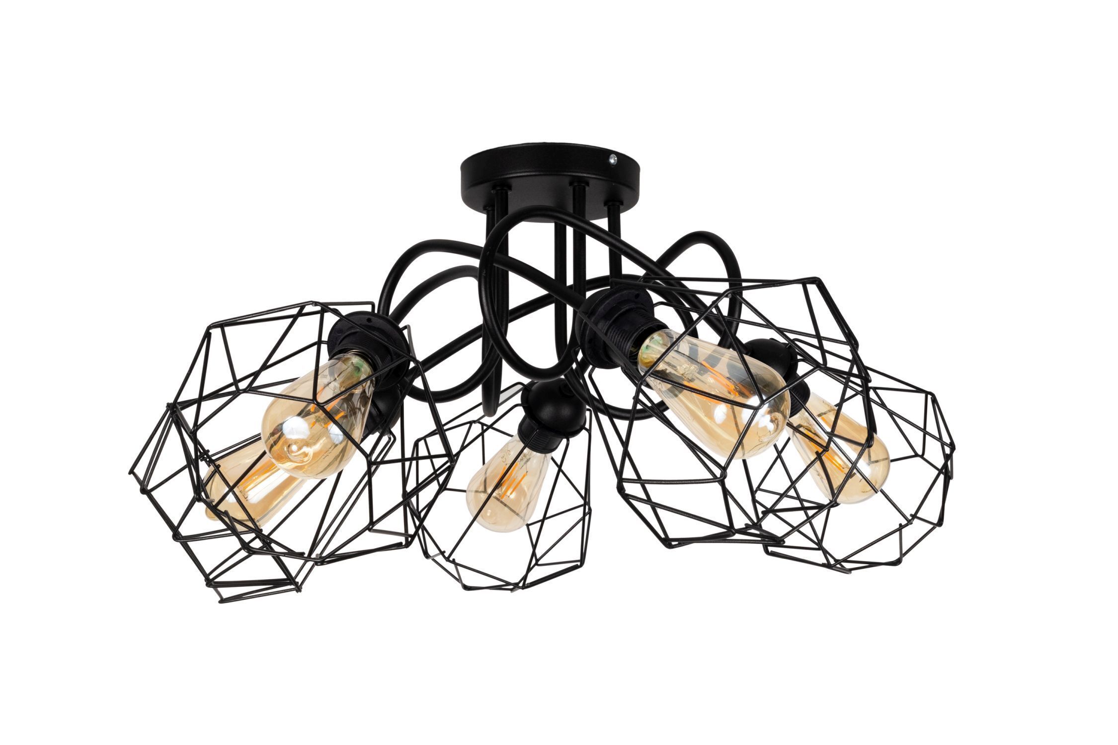 Lampe de plafonnier noir rétro métal E27 L:65 cm 5 flammes