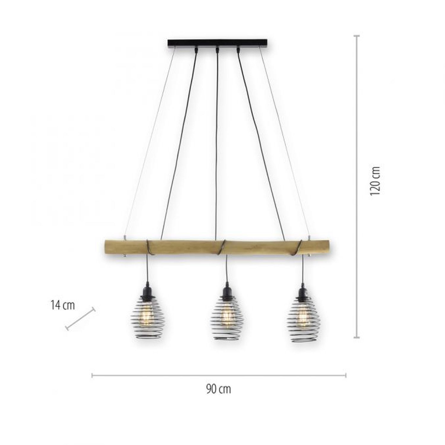 Suspensions E27 90 cm Noir Naturel Vintage Leuchter, Lampe
