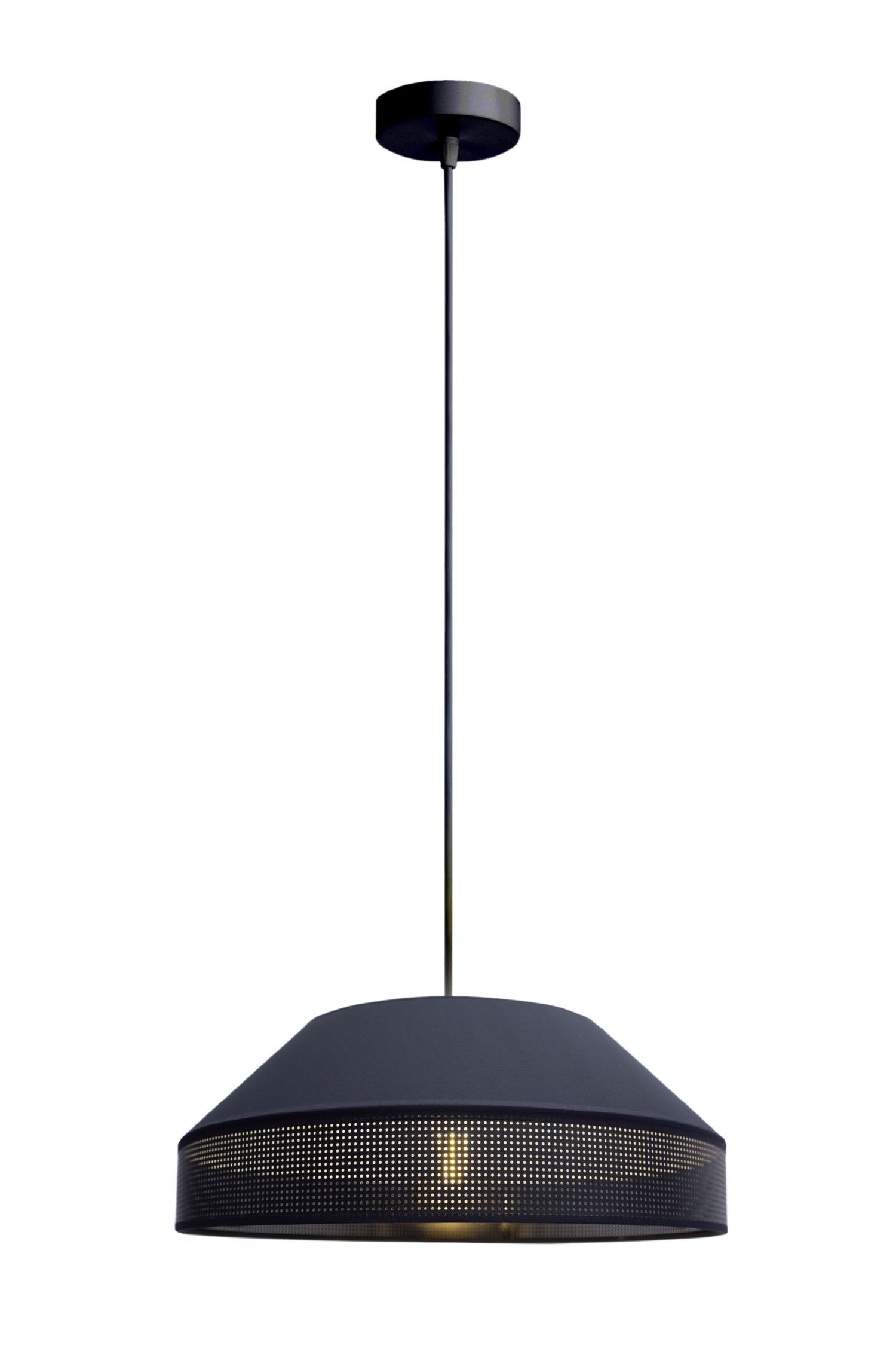 Schwarze Hängelampe blendarm Stoff wohnlich B:45 cm E27 Hängelampe, LED-Deckenleuchte, Perforierte Lampe, Stahloptik, Industrie-Stil