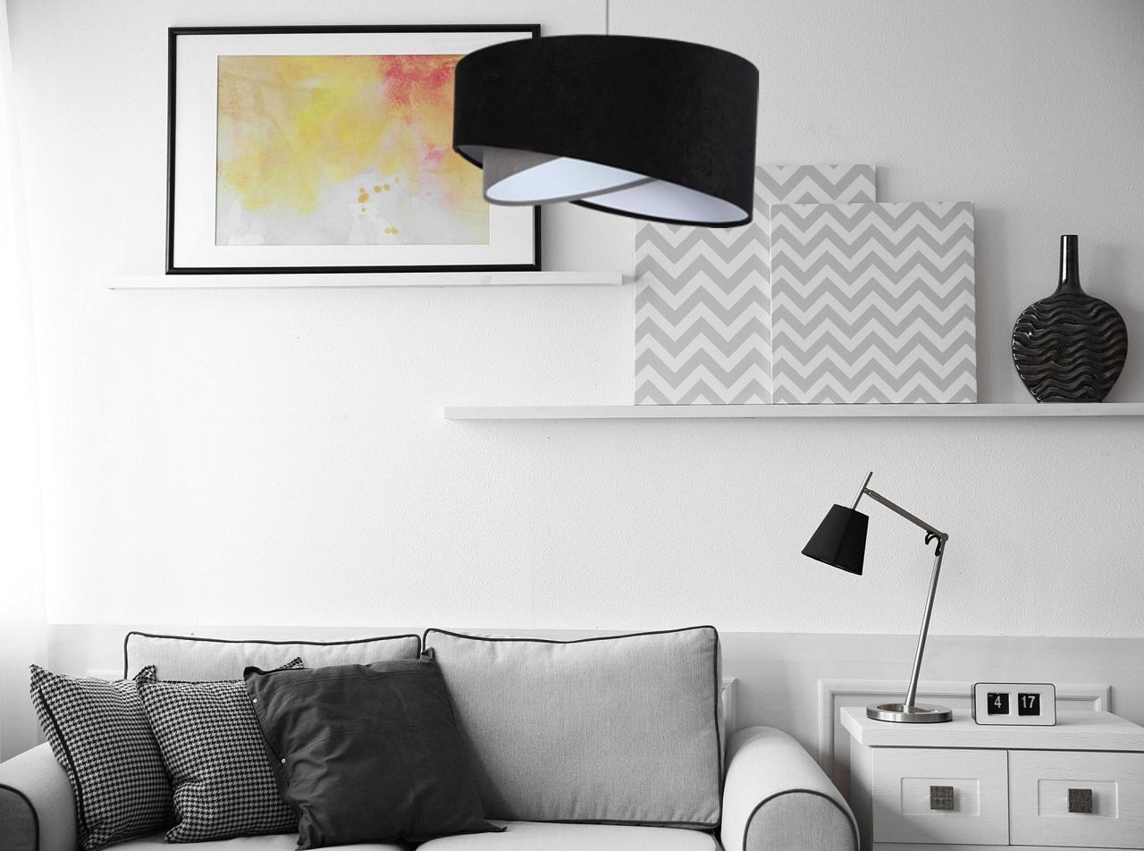Lampe à suspendre Noir Gris E27 ronde Ø 50 cm Tissu aspect velours