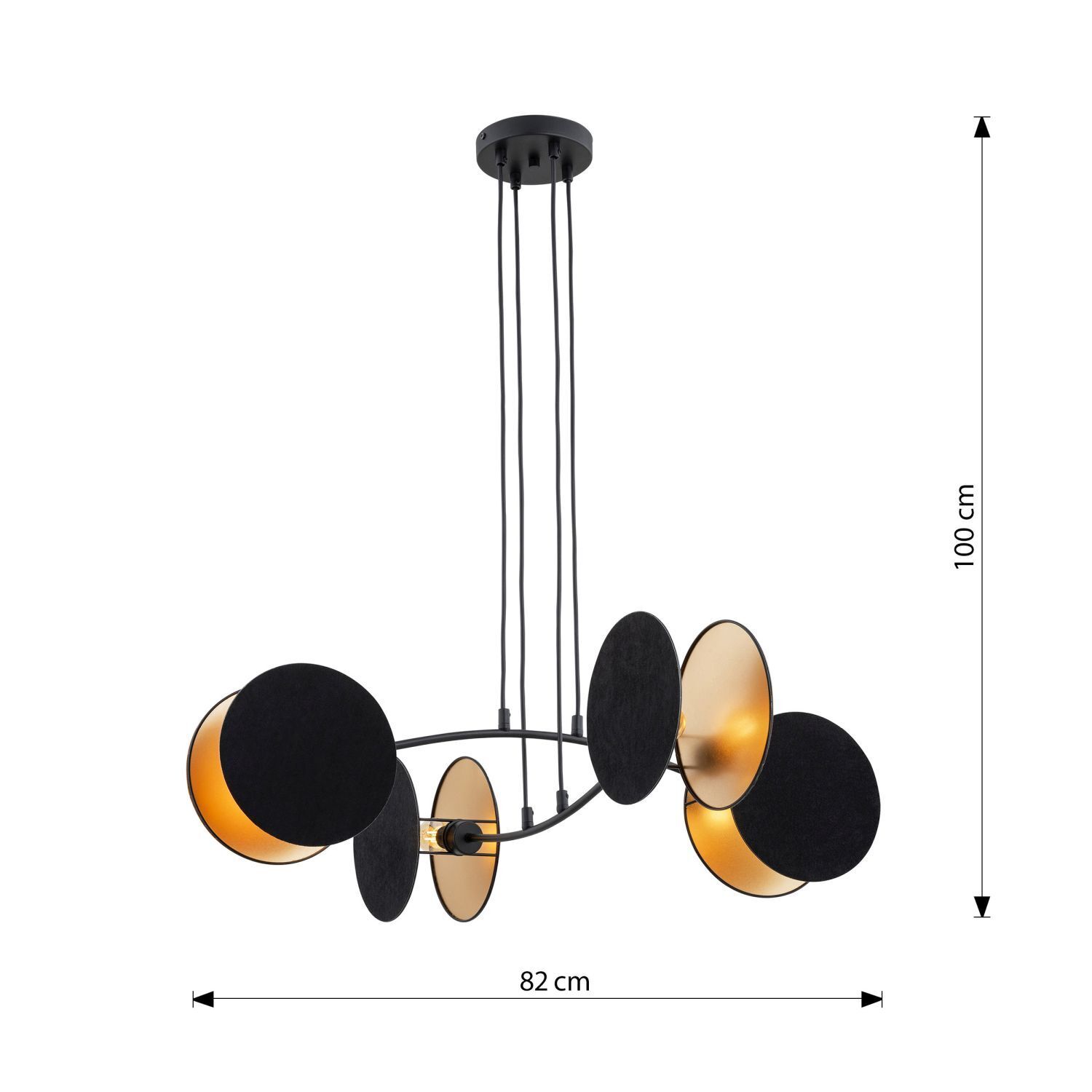 Suspension Noir Or L : 82 cm réglable Tissu Métal