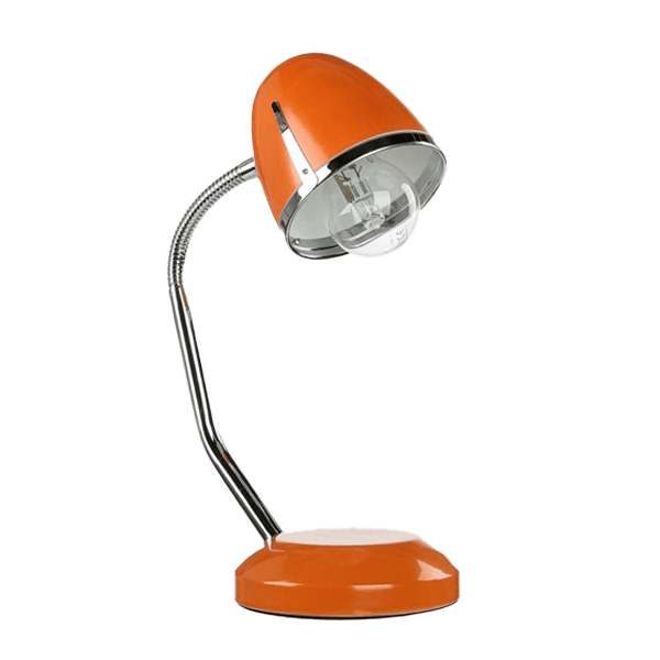 tischleuchte, tischlampe, orange, metall, lampenkopf