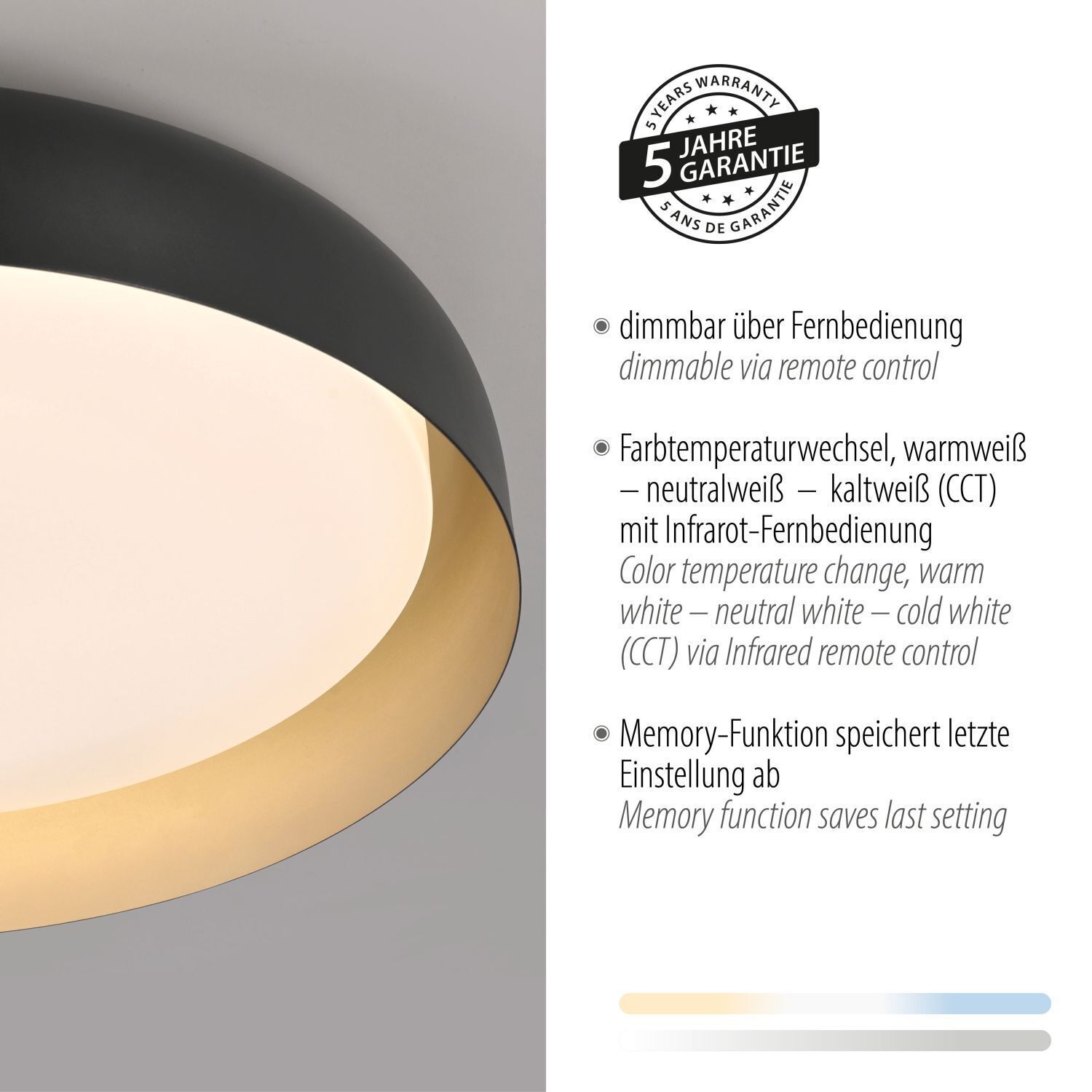 Lampe de plafonnier LED à intensité variable noir or Ø57 cm 3850 lm