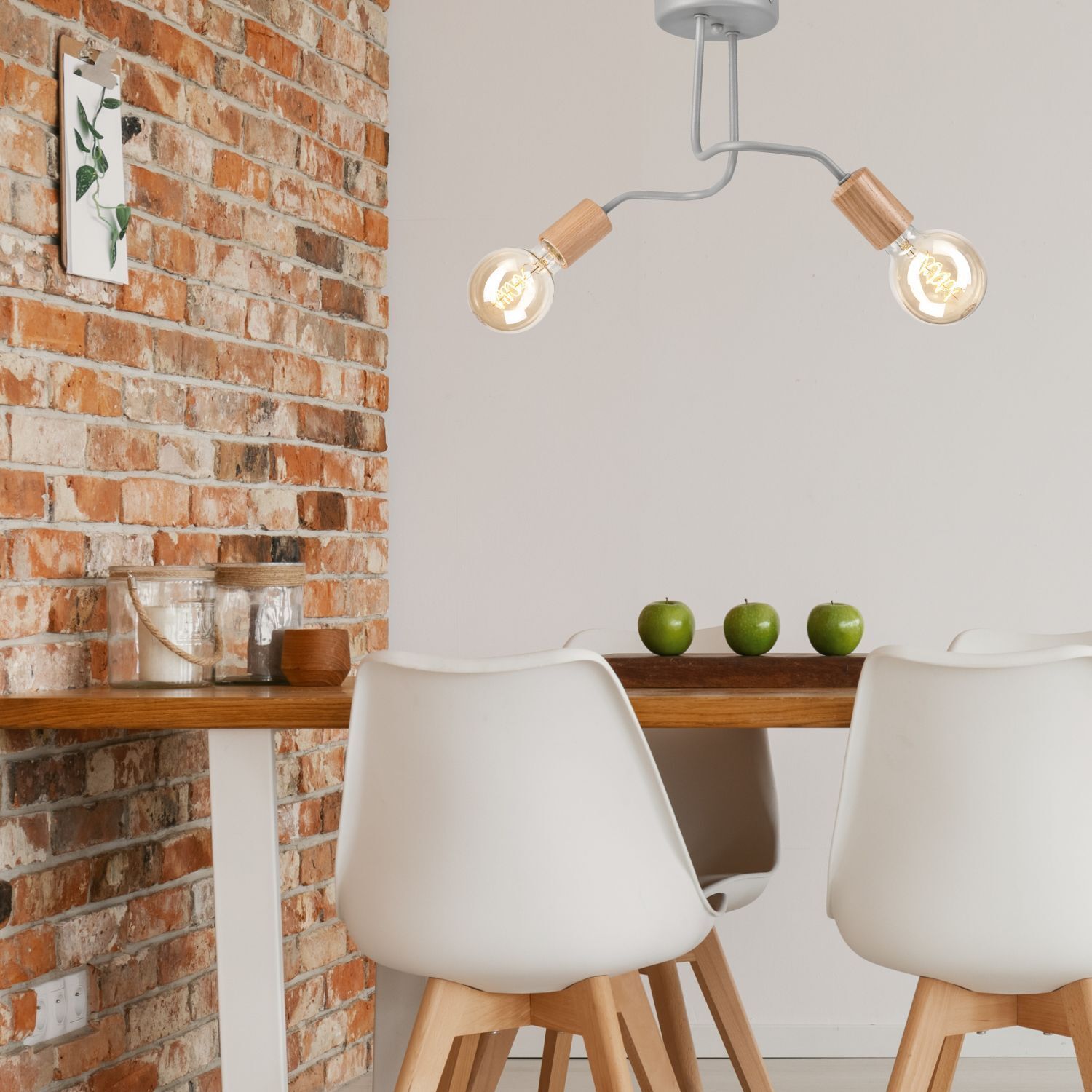 Plafonnier Gris Métal Bois 2 flammes E27 L : 45 cm ANANI