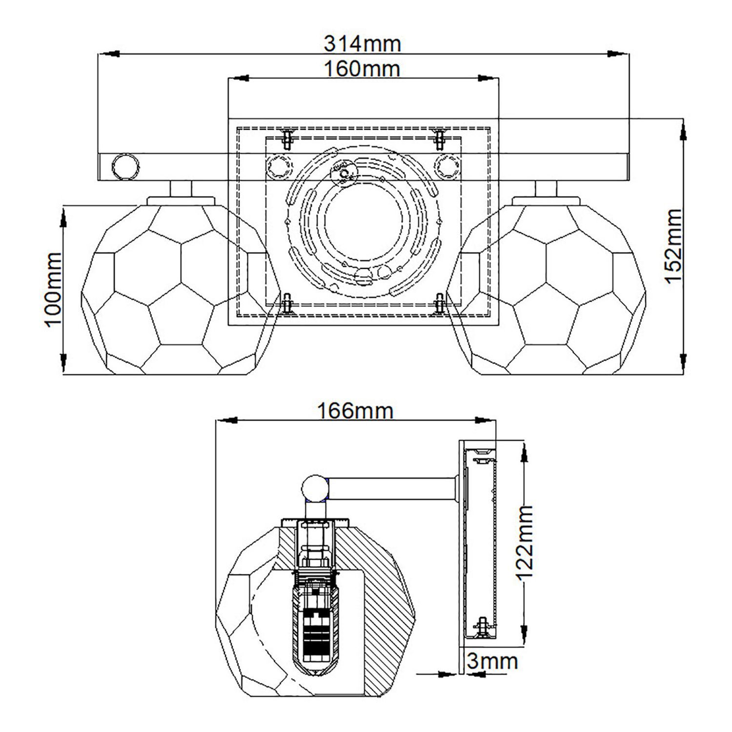 Lampe de salle de bain cristal LED G9 3000 K 33,4 cm de large petite CAD-Diagramm, Diagramm, Fußball, Sport