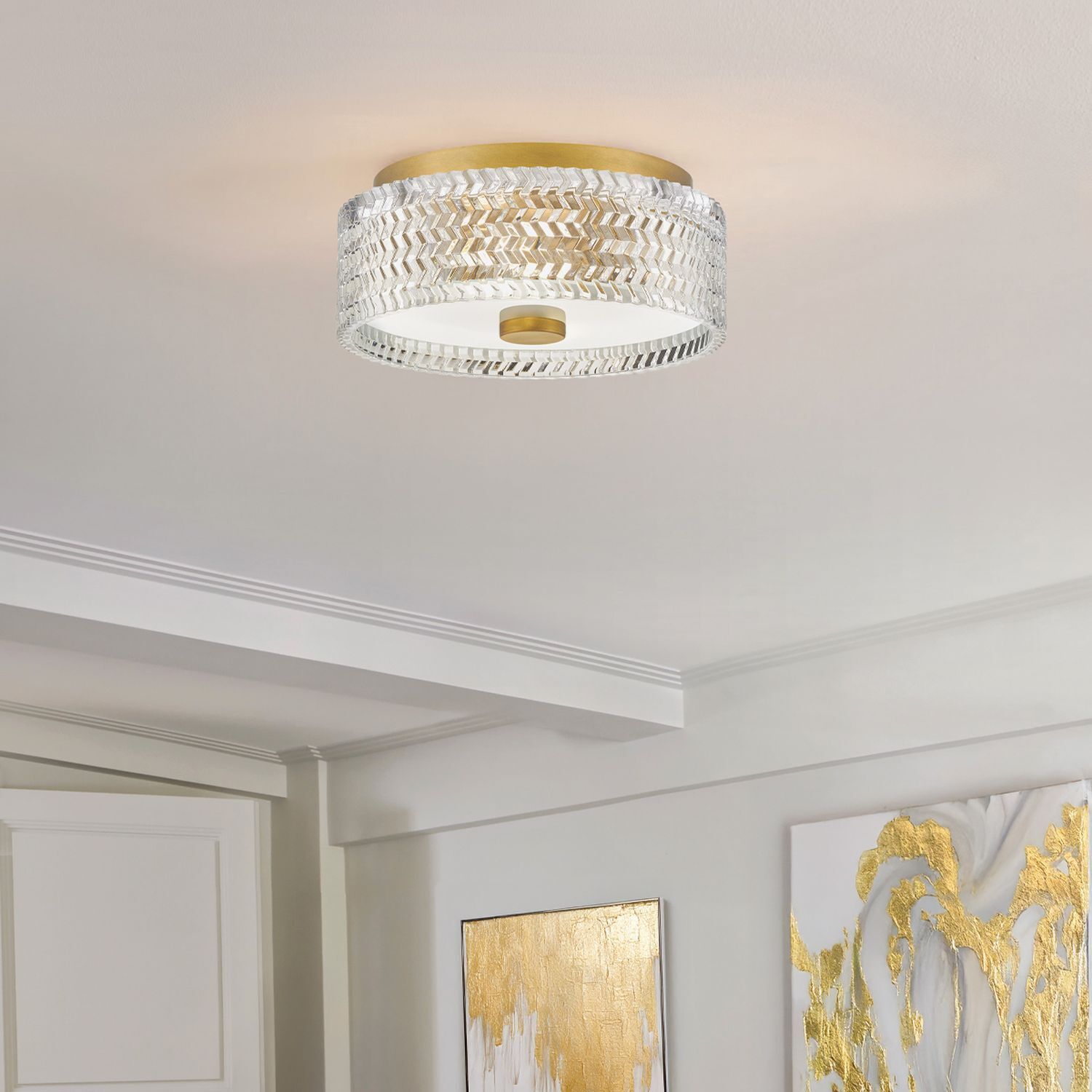 Lampe de plafonnier E27 cristal rond D : 30,5 cm en laiton antique Deckenleuchte, Klebeband