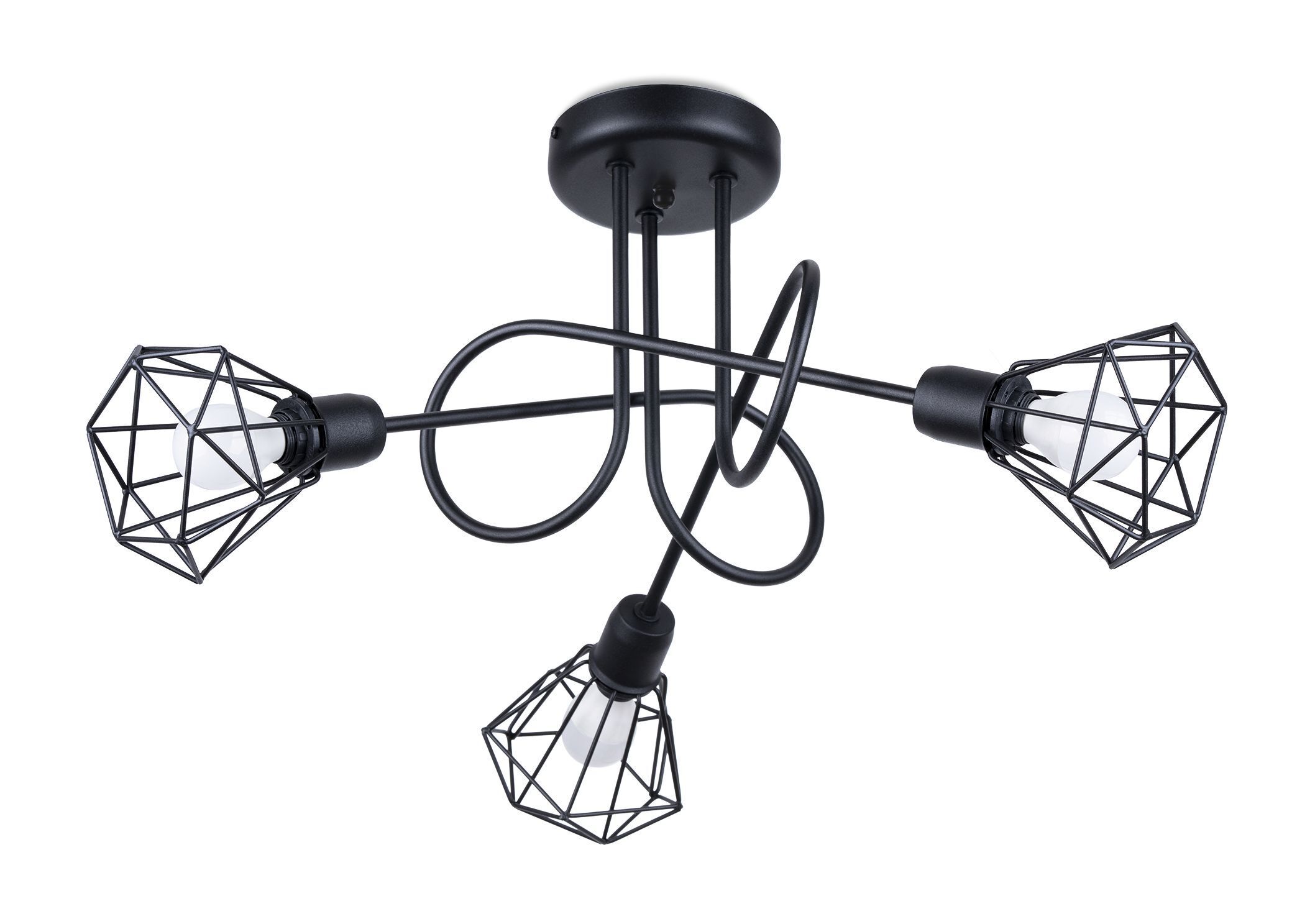 Plafonnier rétro métal noir largeur 48 cm 3 flammes