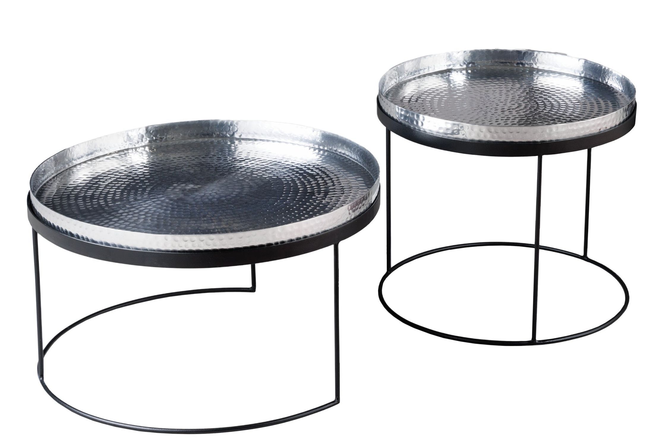 Table basse set de 2 avec plateau en argent noir fait main Kaffeetisch, Mobiliar, Tabelle