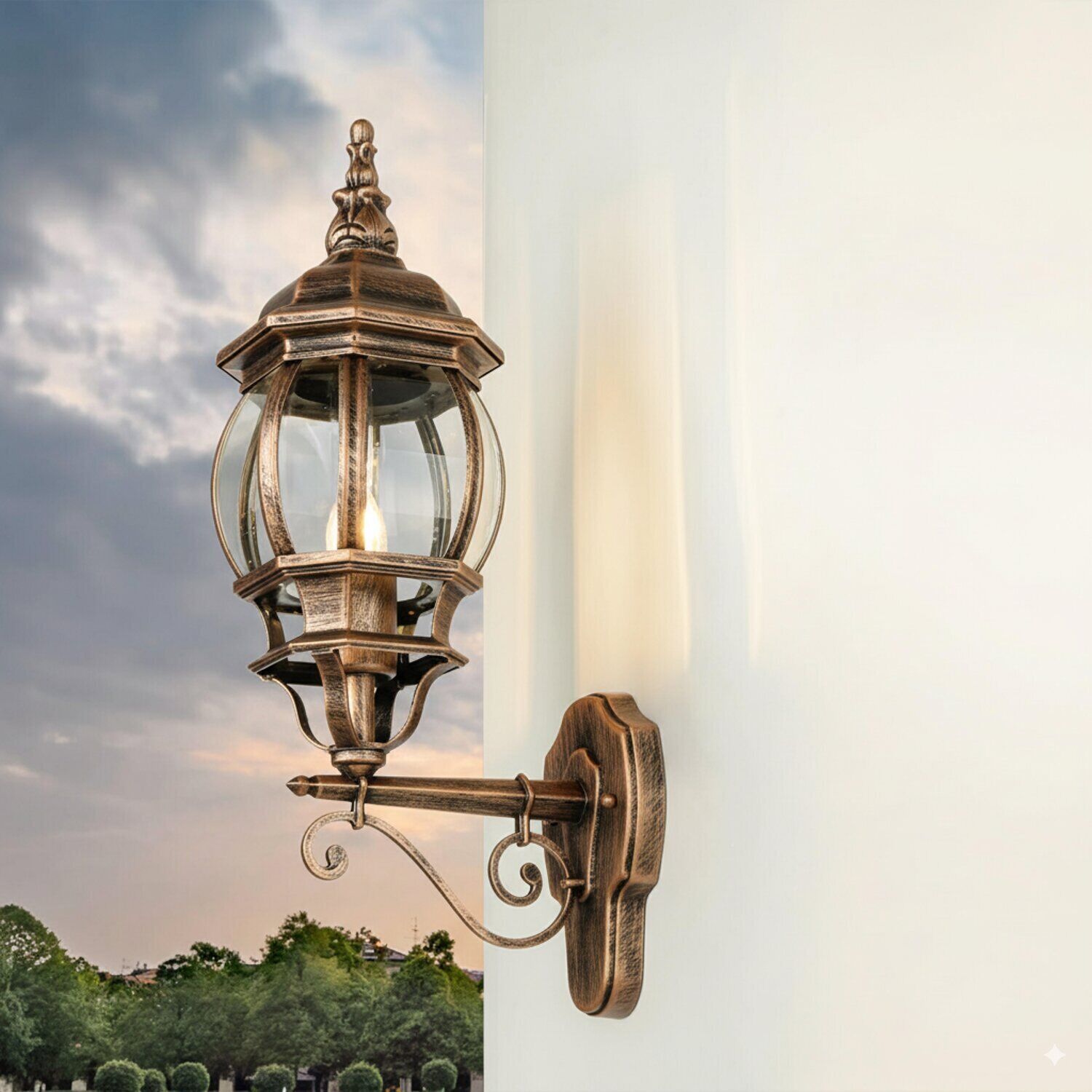 Außen Wandlampe Rustikal E27 H: 54 cm in Kupfer Antik