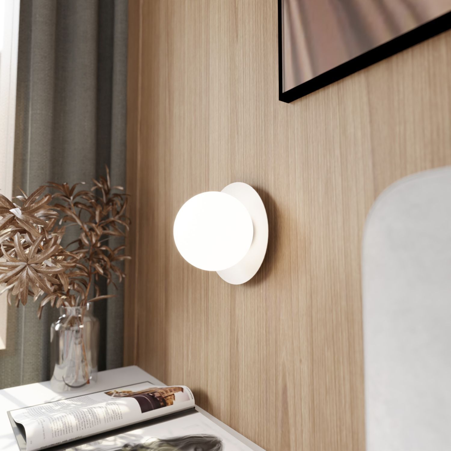 Applique verre métal blanc Ø 20 cm rond sphère abat-jour E14