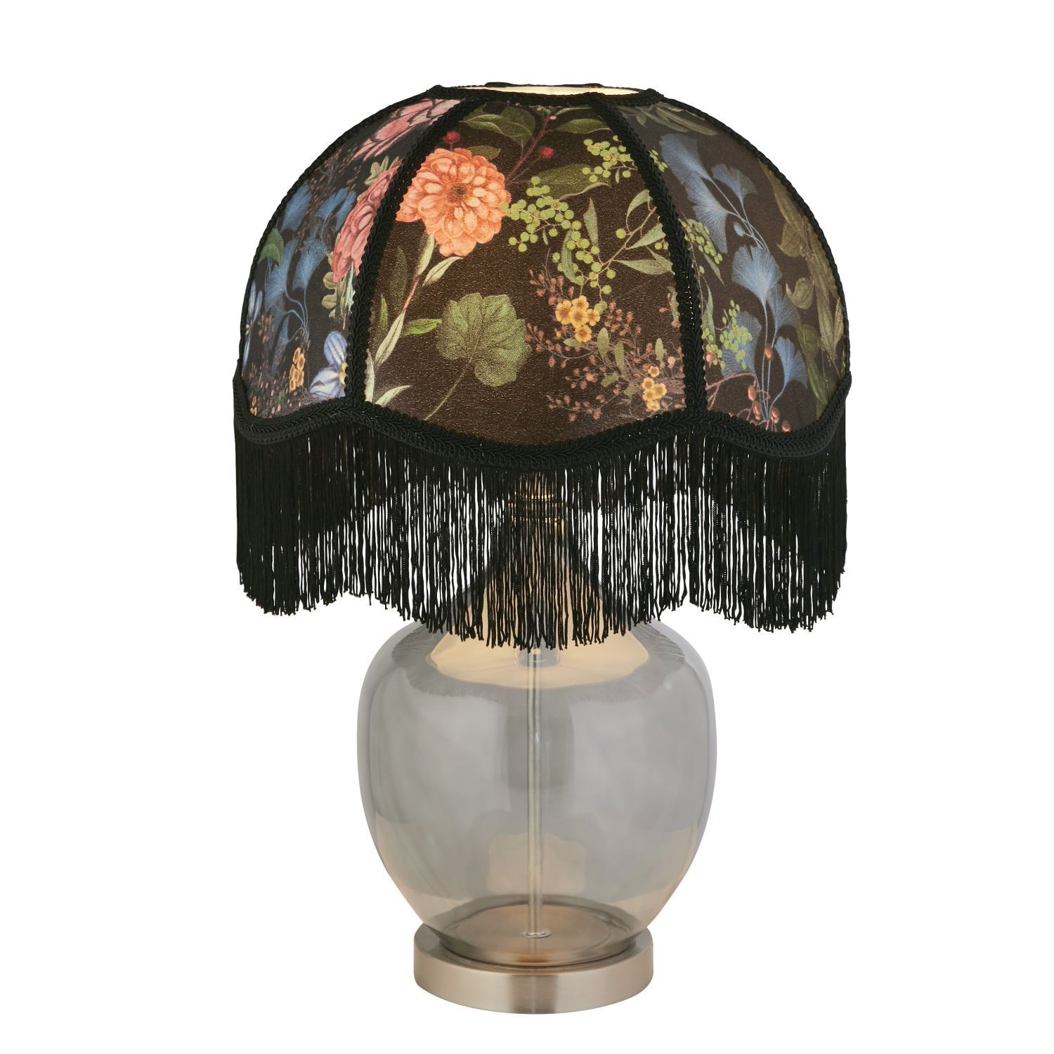 Lampe de chevet Gris Multicolore E27 55 cm D : 38 cm Tissu Verre fumé