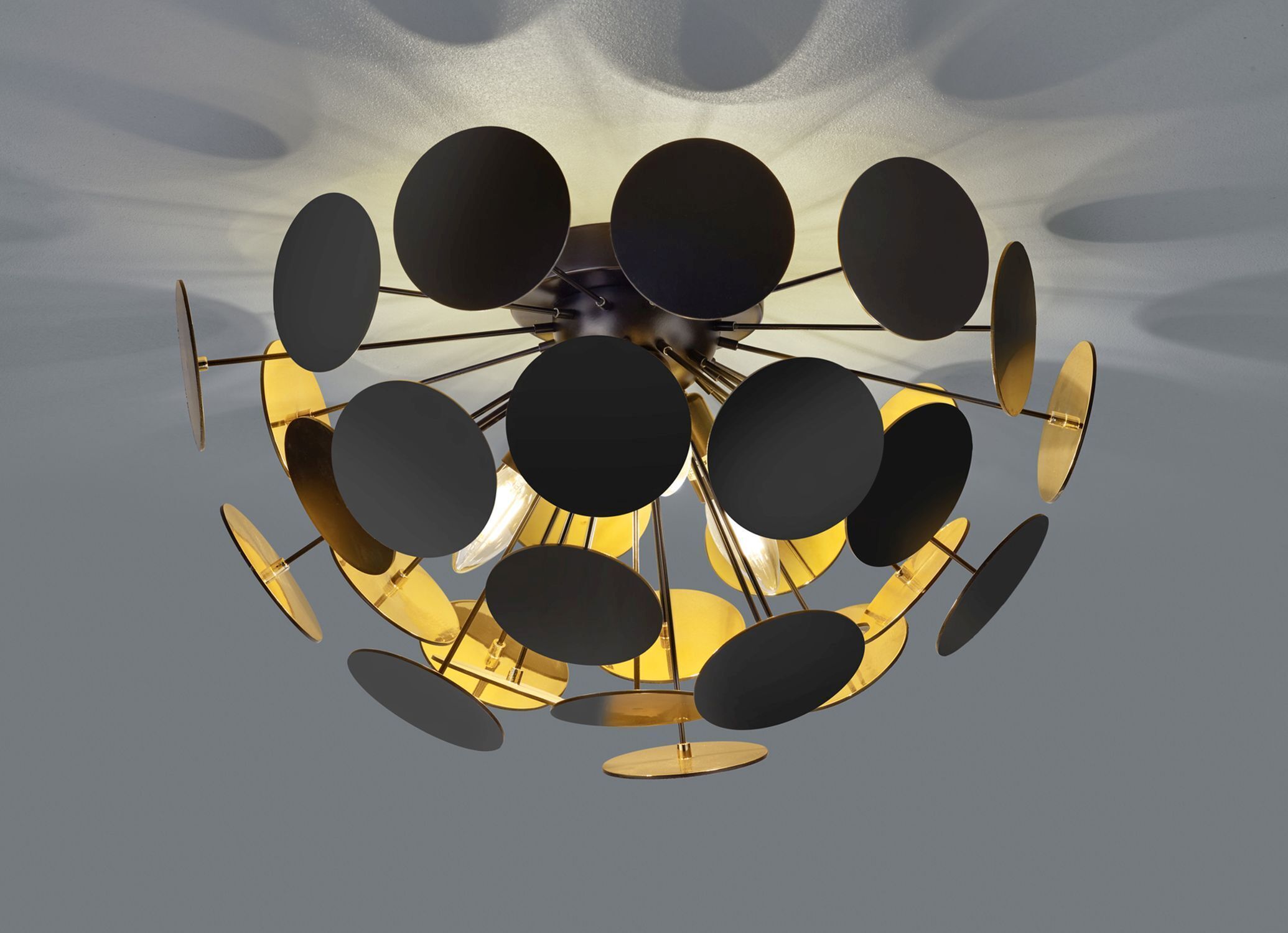Lampe de plafonnier élégante métal noir or E14 3 flammes
