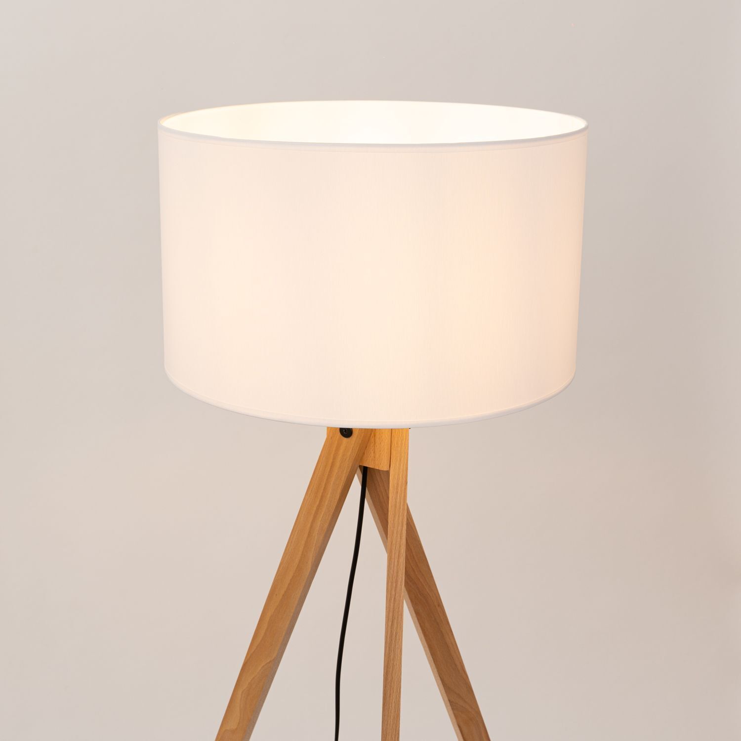 Stehleuchte Holz Stoff Weiß E27 H:140 cm Schalter Lampe, Lampenschirm