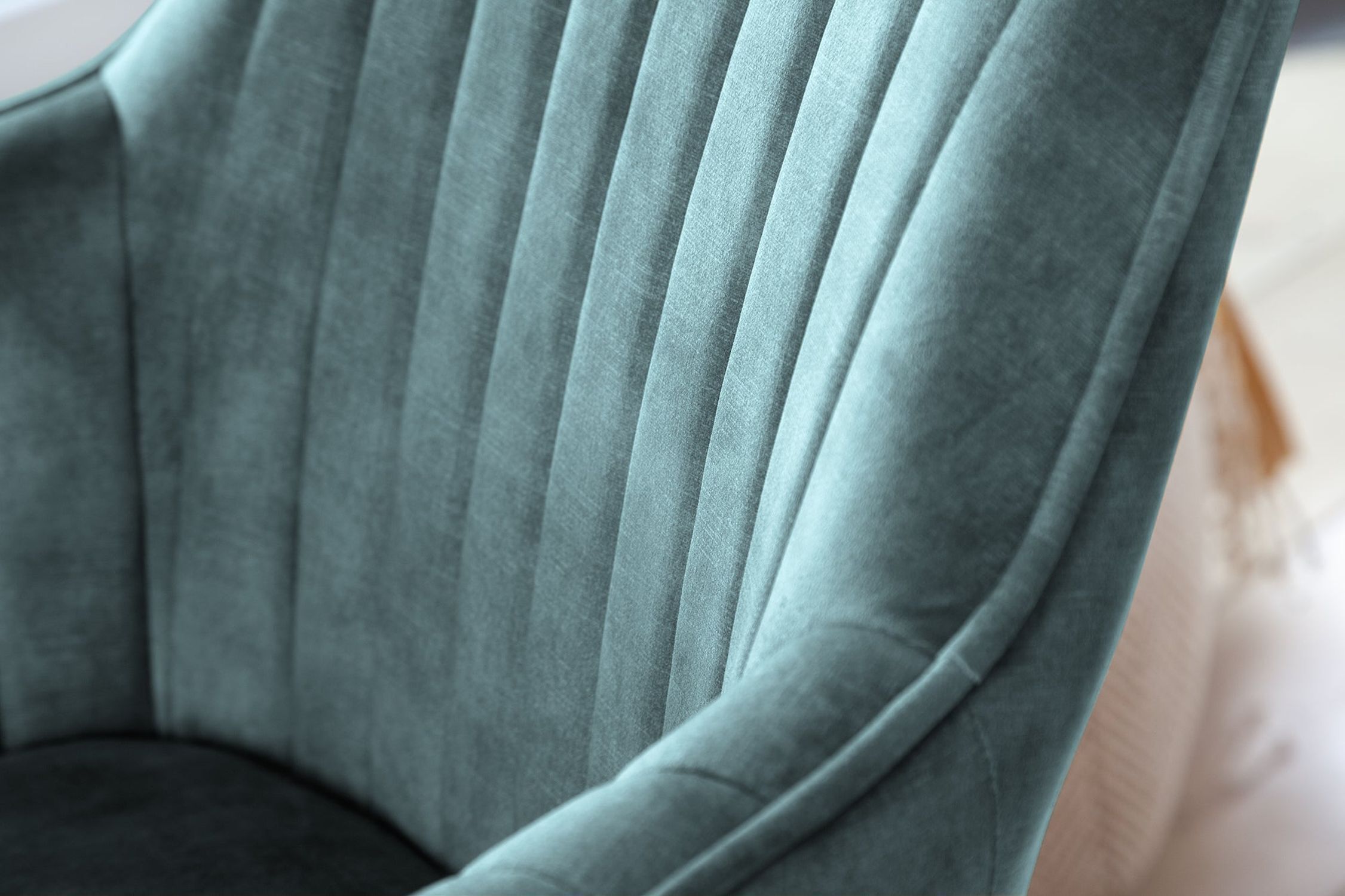 Chaise de bureau pivotante velours bois pétrole nature design rétro Moebel, Stuhl, Dekoration für Zuhause, Drinnen, Innenarchitektur