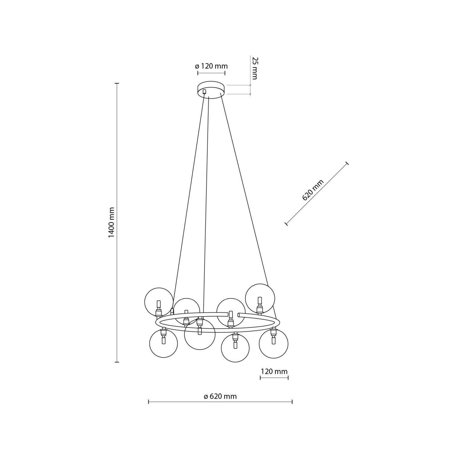 Lampe à suspendre métal verre fumé G9 Ø 62 cm H : max. 140 cm