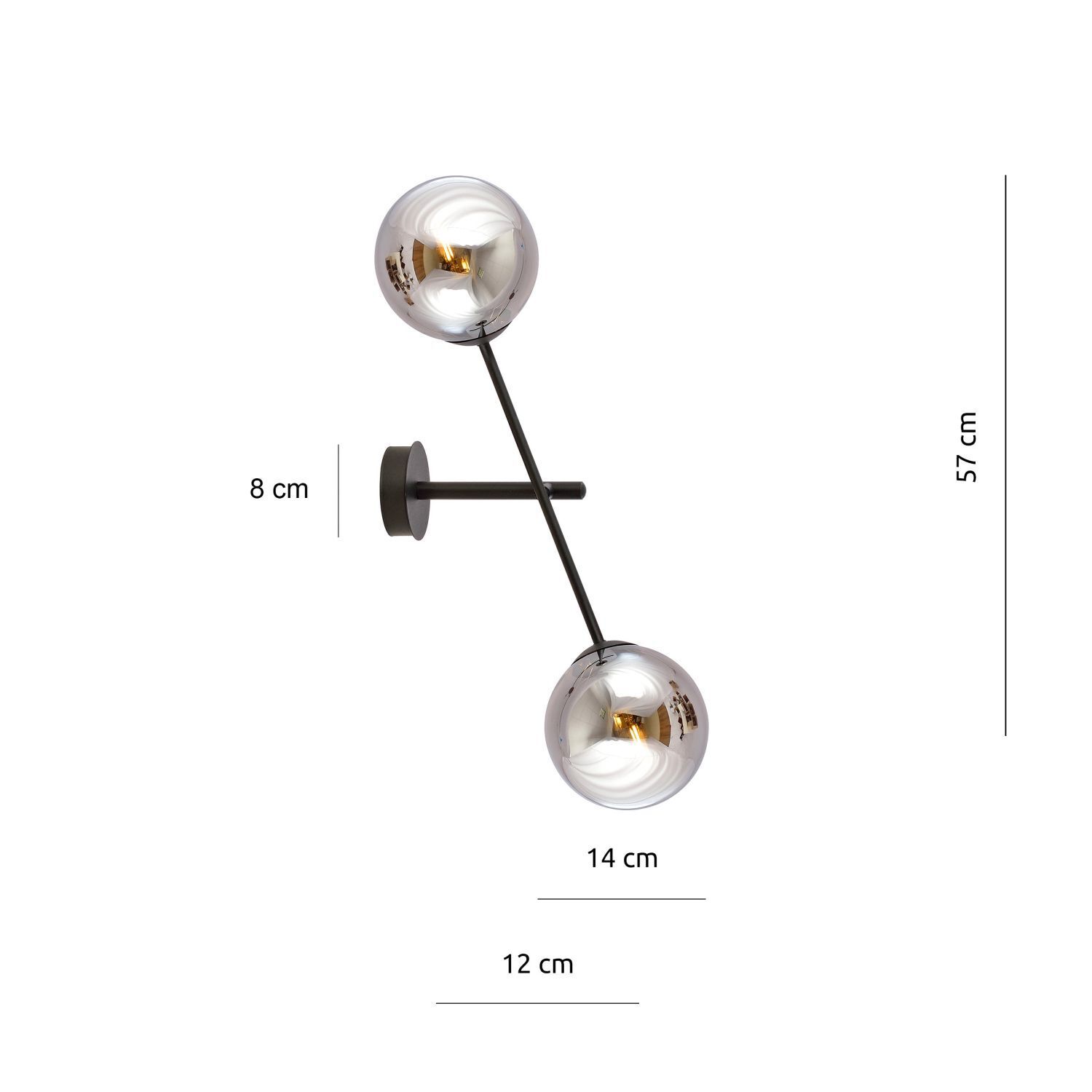 Applique verre fumé métal H : 57 cm pivotant E14 2 flammes