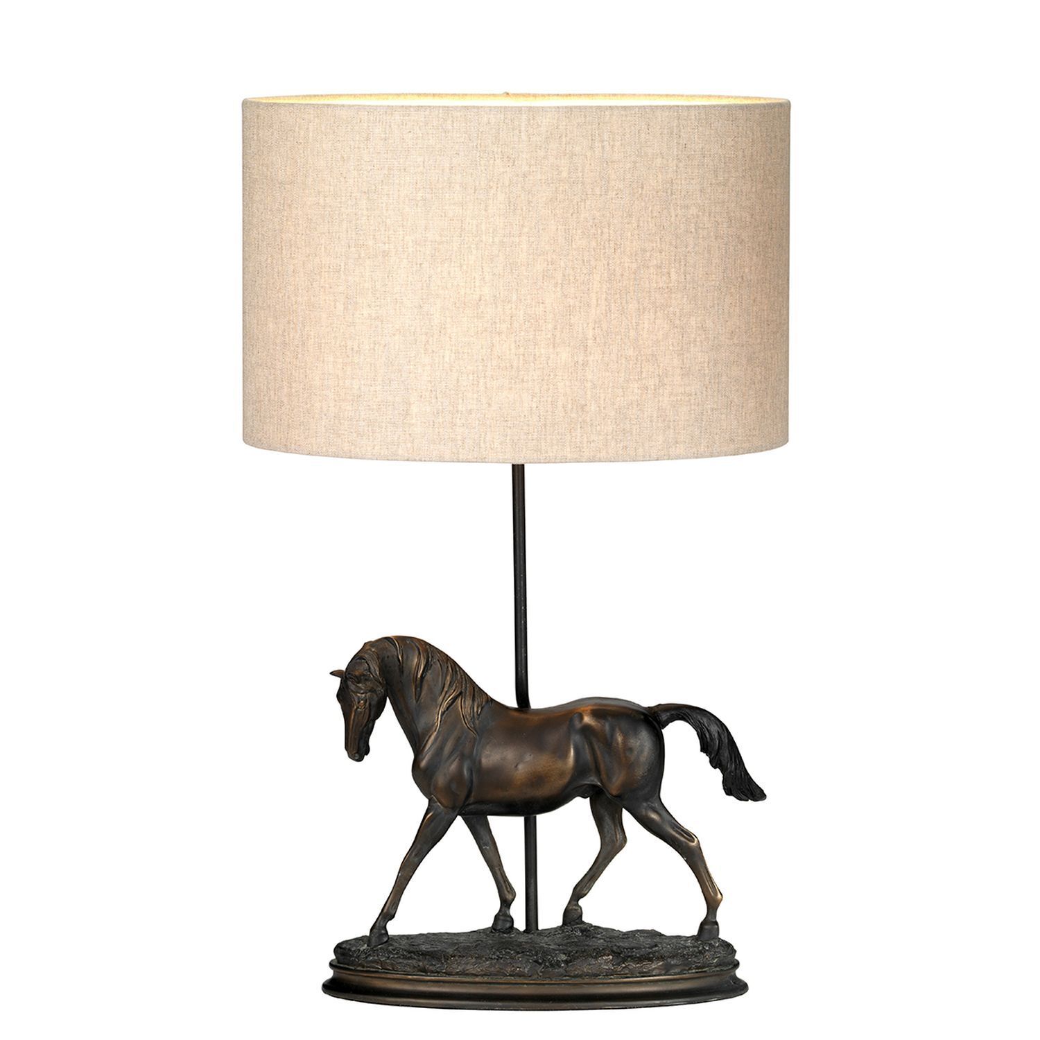 Lampe de table avec abat-jour Jute Résine en bronze antique cheval