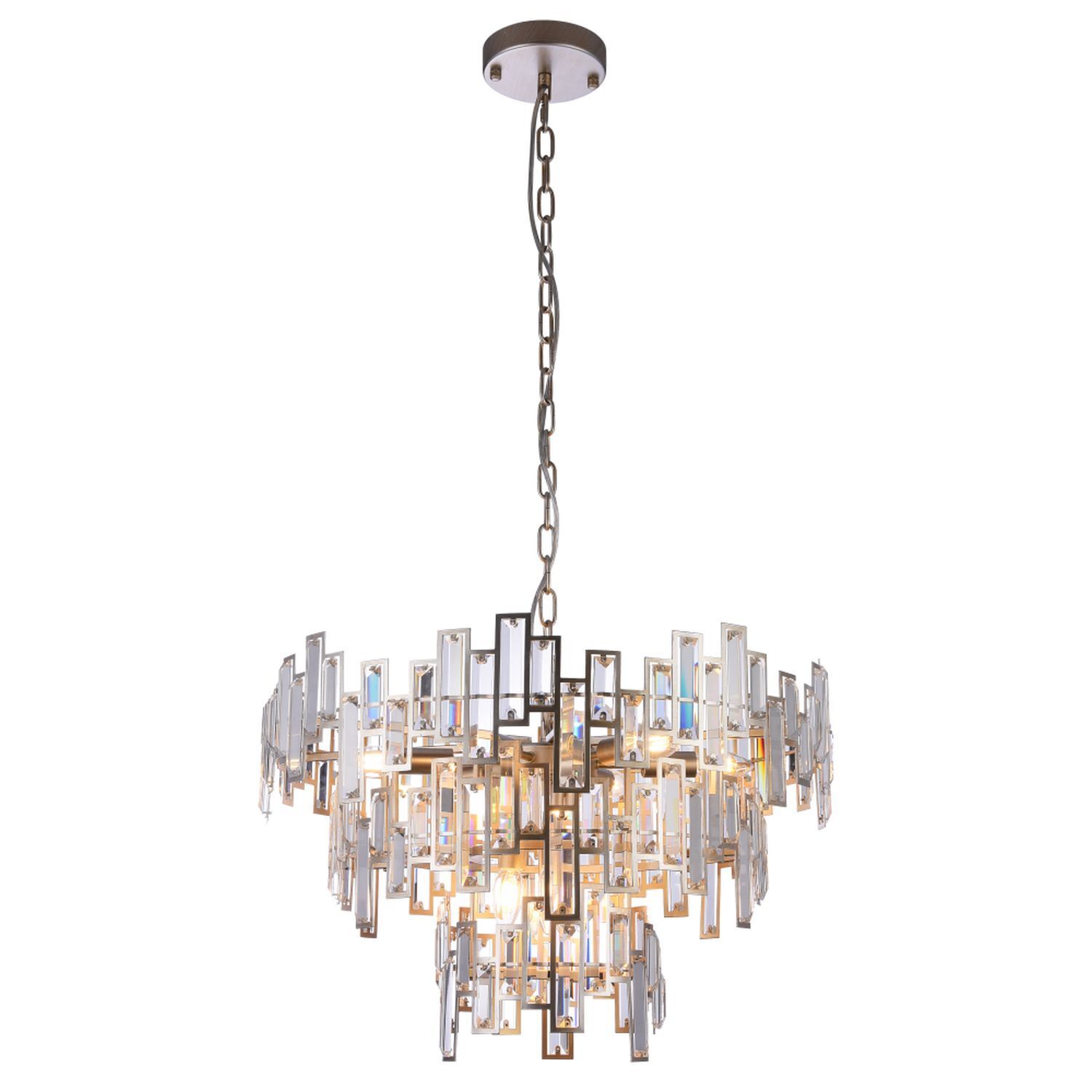 haengelampe-schlafzimmer-haengelampe-luester-aus-metall-azmara-9x-e14-bis-40w-champagner-klar-metall-kristall-le128229-01 Hängelampe, Chandelier, Kristall, Metall, Kette