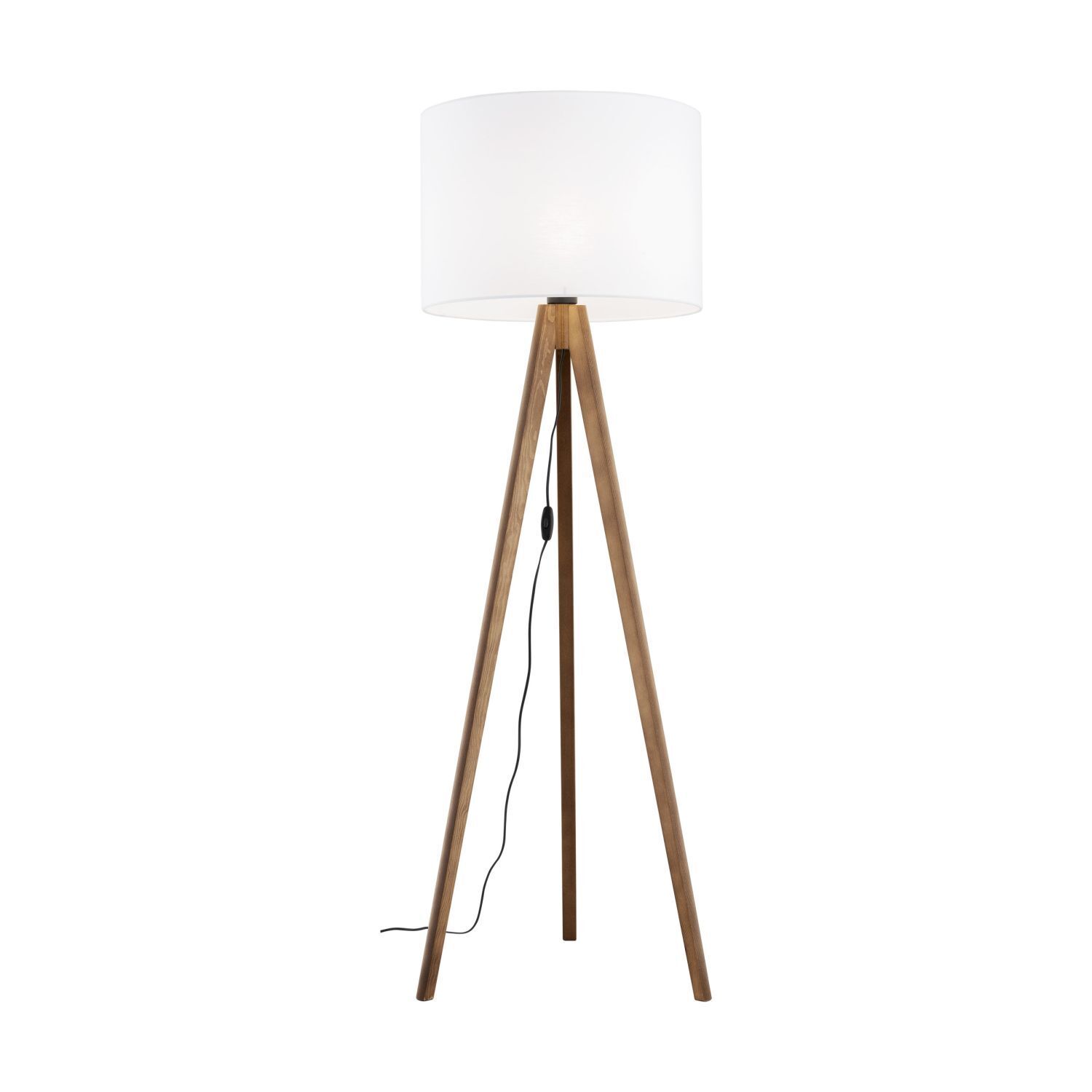 Lampadaire 145 cm petit trépied tissu bois E27 NOLAN Lampe