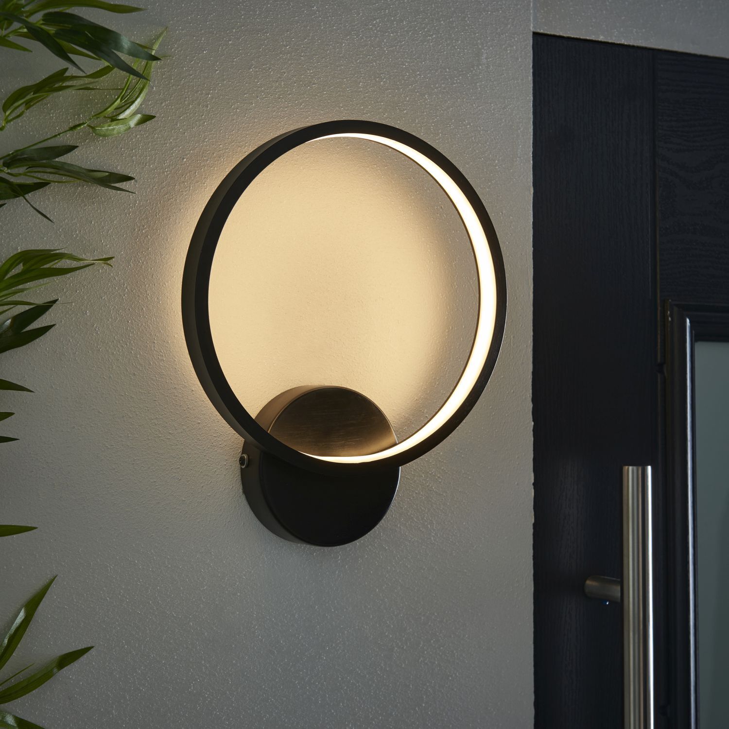 Applique LED Ring H : 32,5 cm IP44 noir rond 3000 K Outdoor