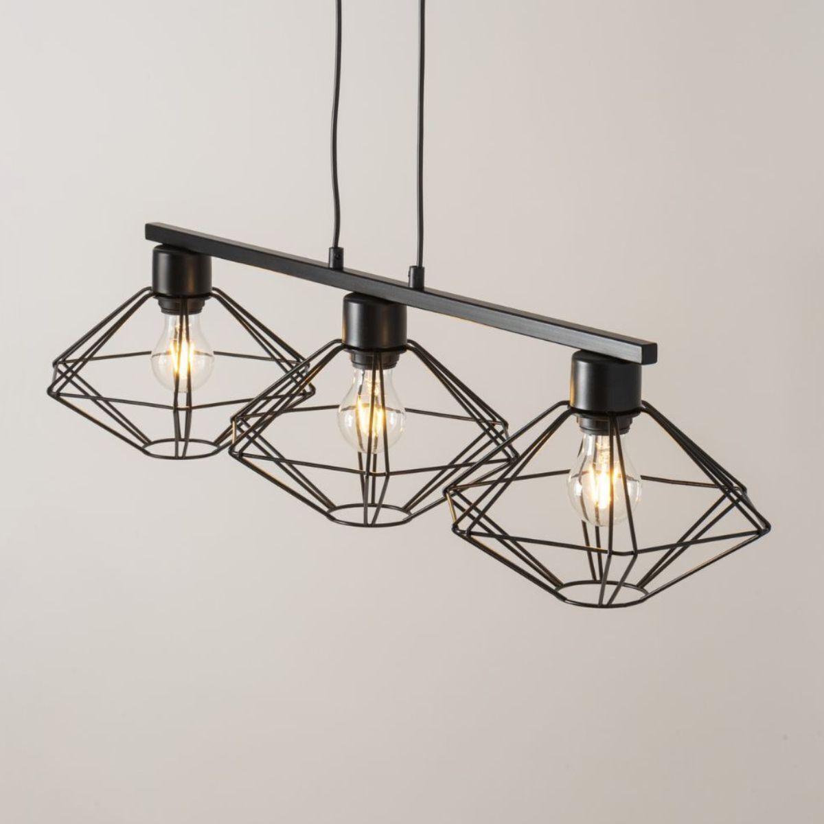 Suspension noire 3 flammes fil L:87 cm métal
