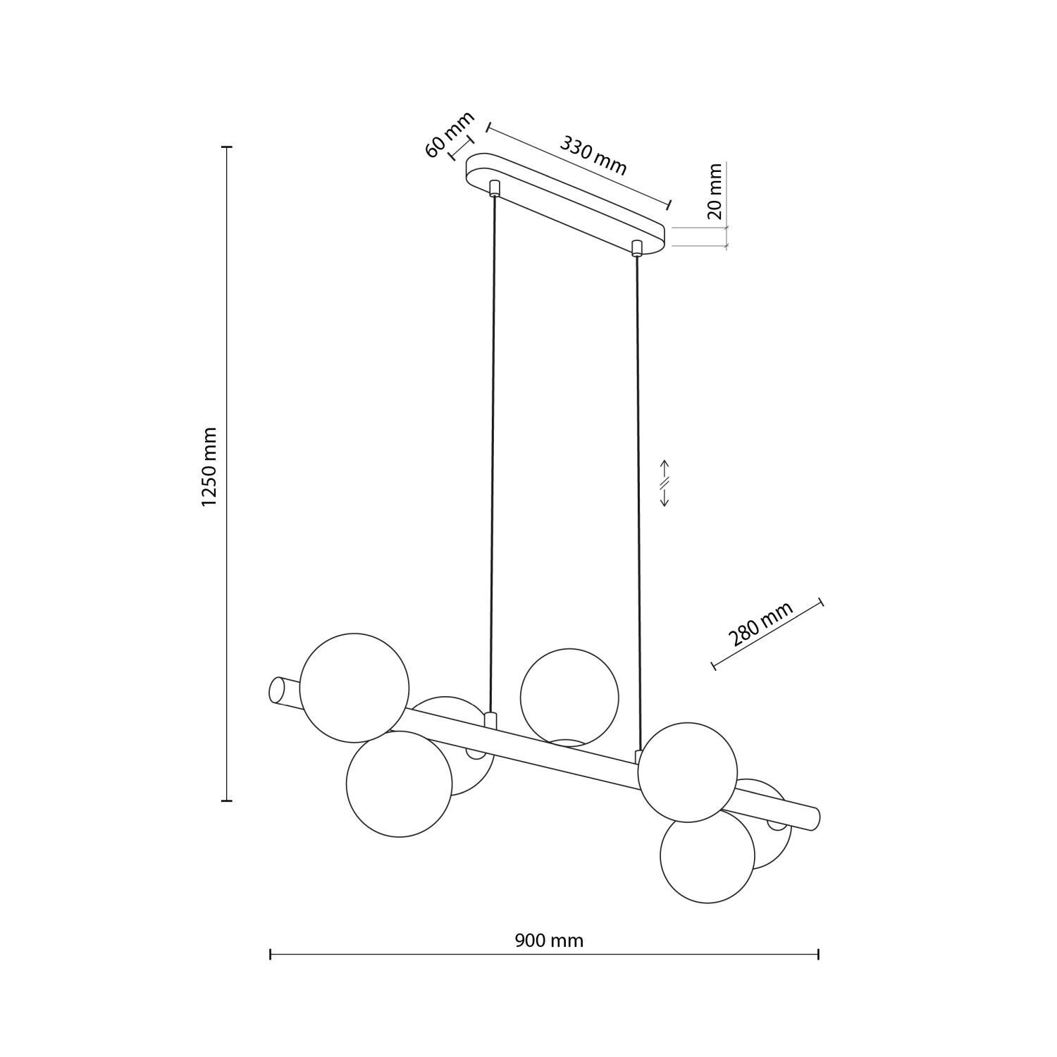 Lampe à suspendre bois métal verre L : 90 cm 7x G9 Moderne