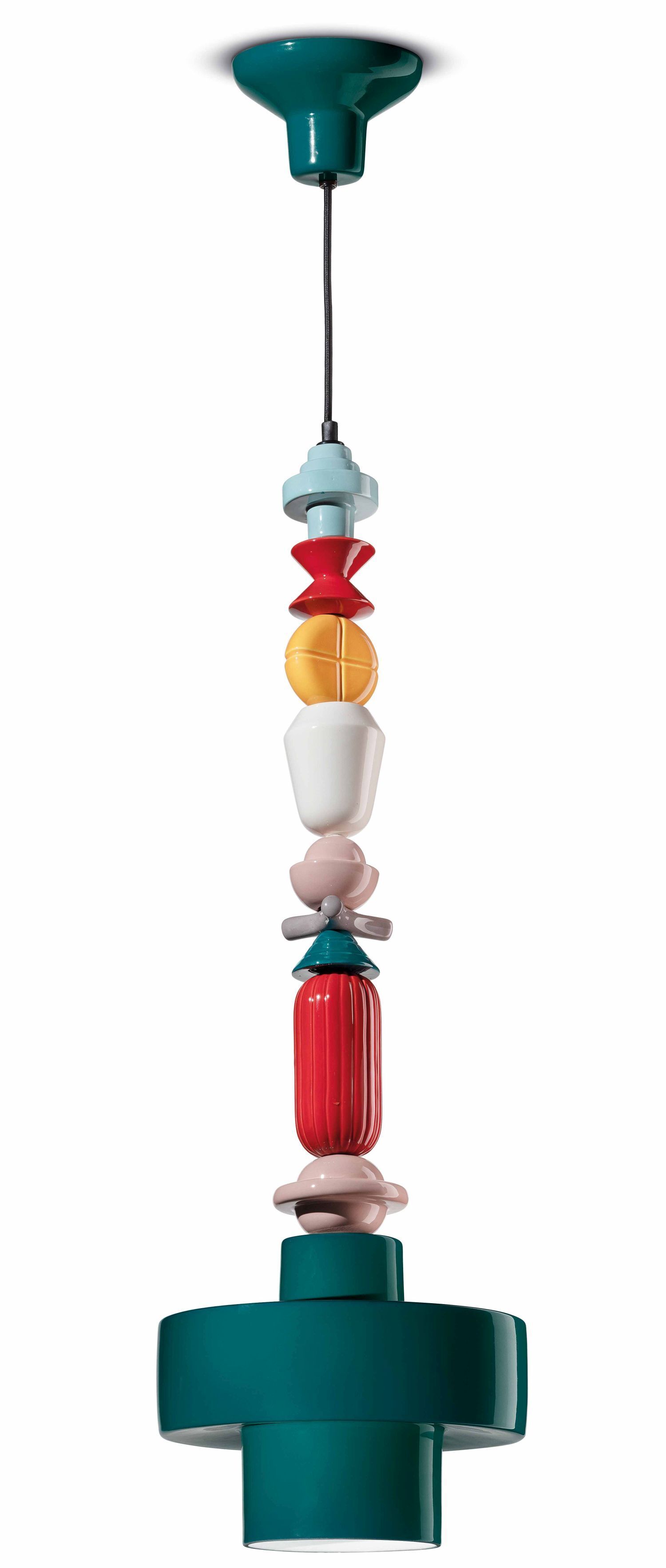 Lampe à suspendre céramique E27 pétrole multicolore Rétro Ø 28 cm