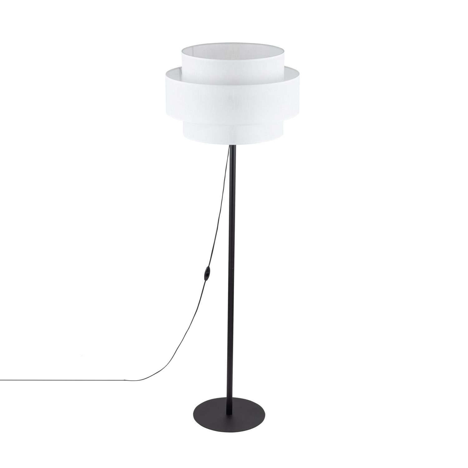 Lampadaire 155 cm Noir Blanc Ø 50 cm Métal Tissu E27