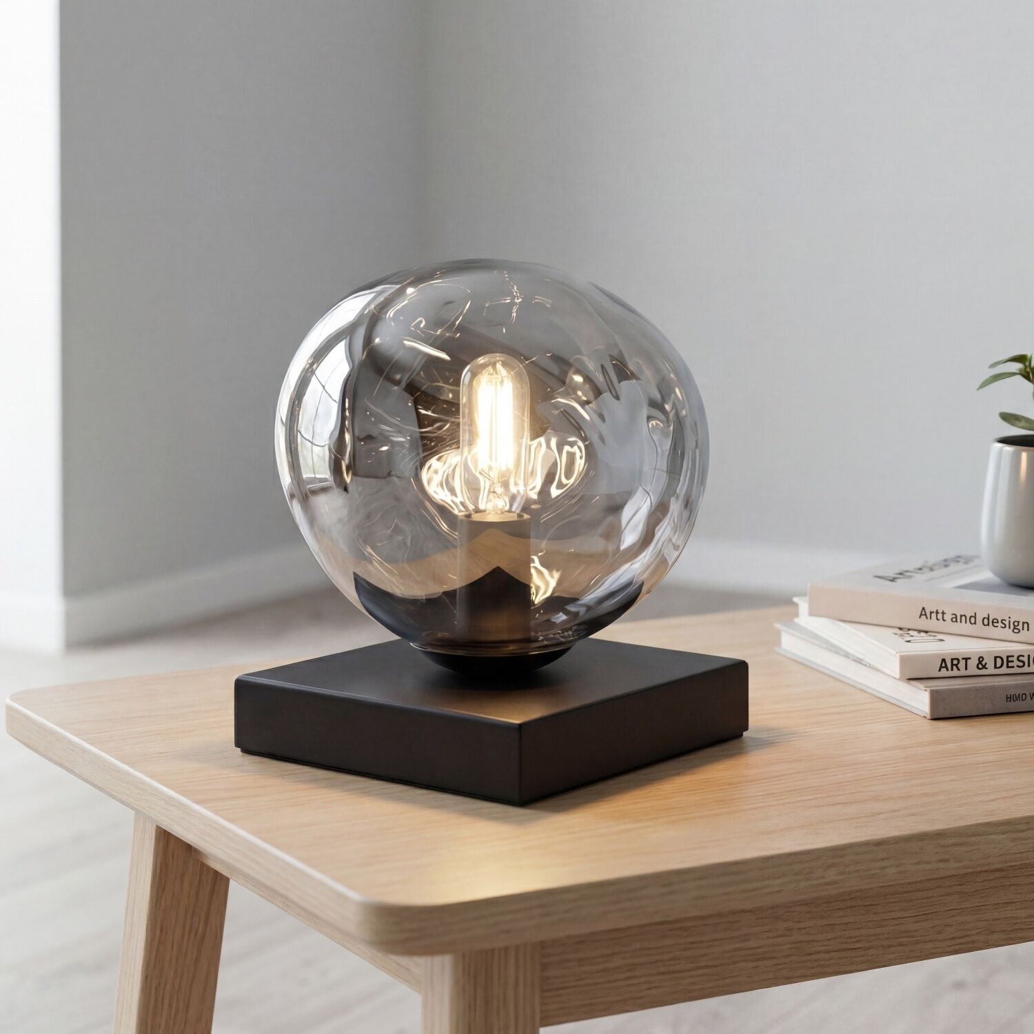 Tischlampe, Glasball-Lampe, Glühbirne, Nordic Stil, Schwarz